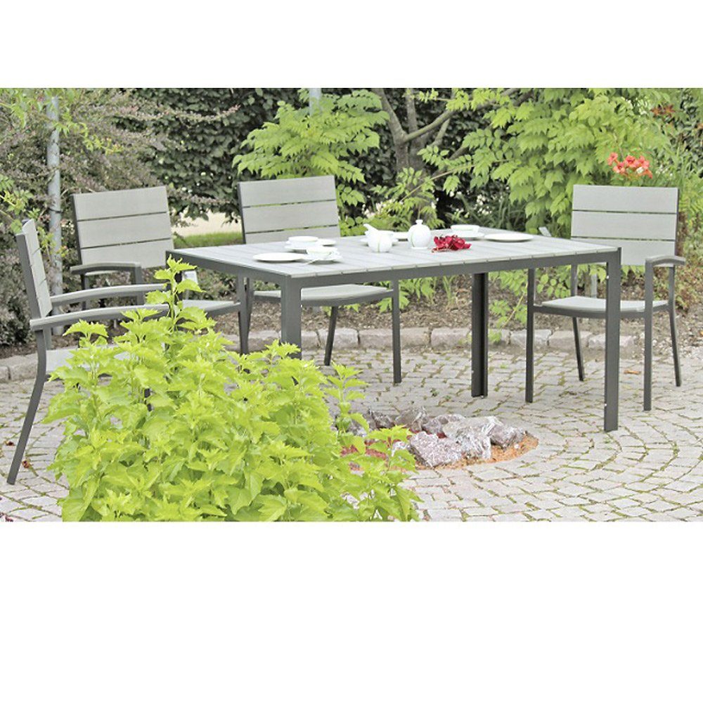 Lomadox Gartentisch GARDA-120, Tisch rechteckig ca. 150/72/90 grau/schwarz, cm B/H/T: in
