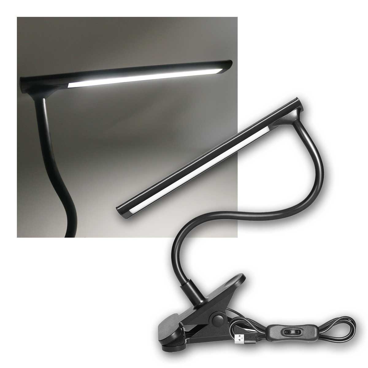Virone LED Klemmleuchte USB LED Clip-Leseleuchte TERI 5W, 260lm, schwarz, neutralweiß