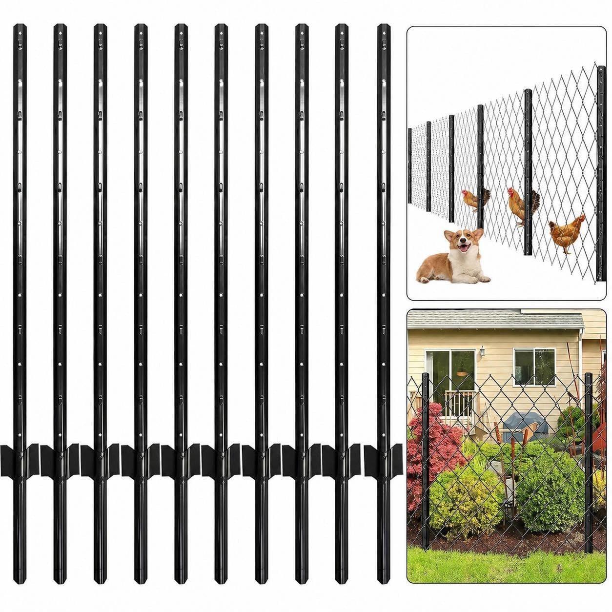 GarveeMore Zaunpfosten 10 Stück Metall Zaunpfosten Mit Ankerplatten Zaunpfähle Für Garten Hof