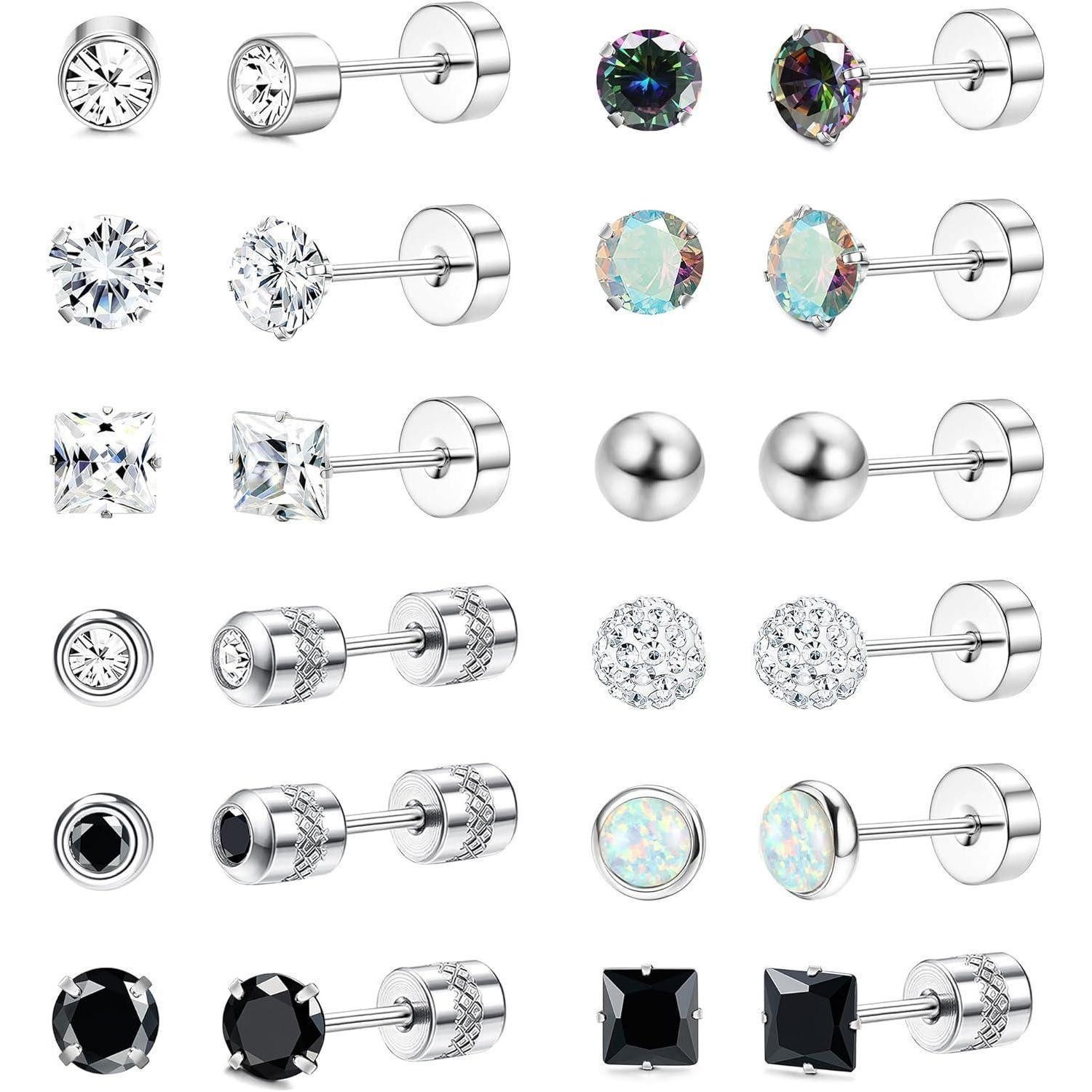 Ohrring-Set 12 Paar Medizinische Ohrstecker Set Hypoallergen Chirurgenstahl Silber