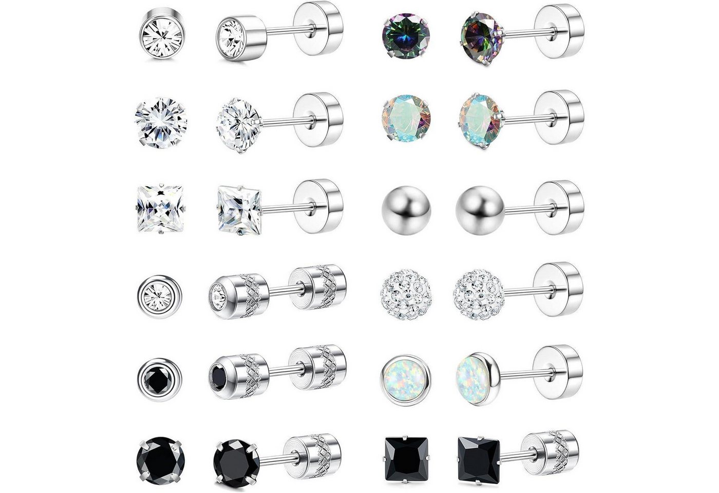 LuxusKollektion Ohrring-Set 12 Paar Medizinische Ohrstecker Set Hypoallergen Chirurgenstahl Silber