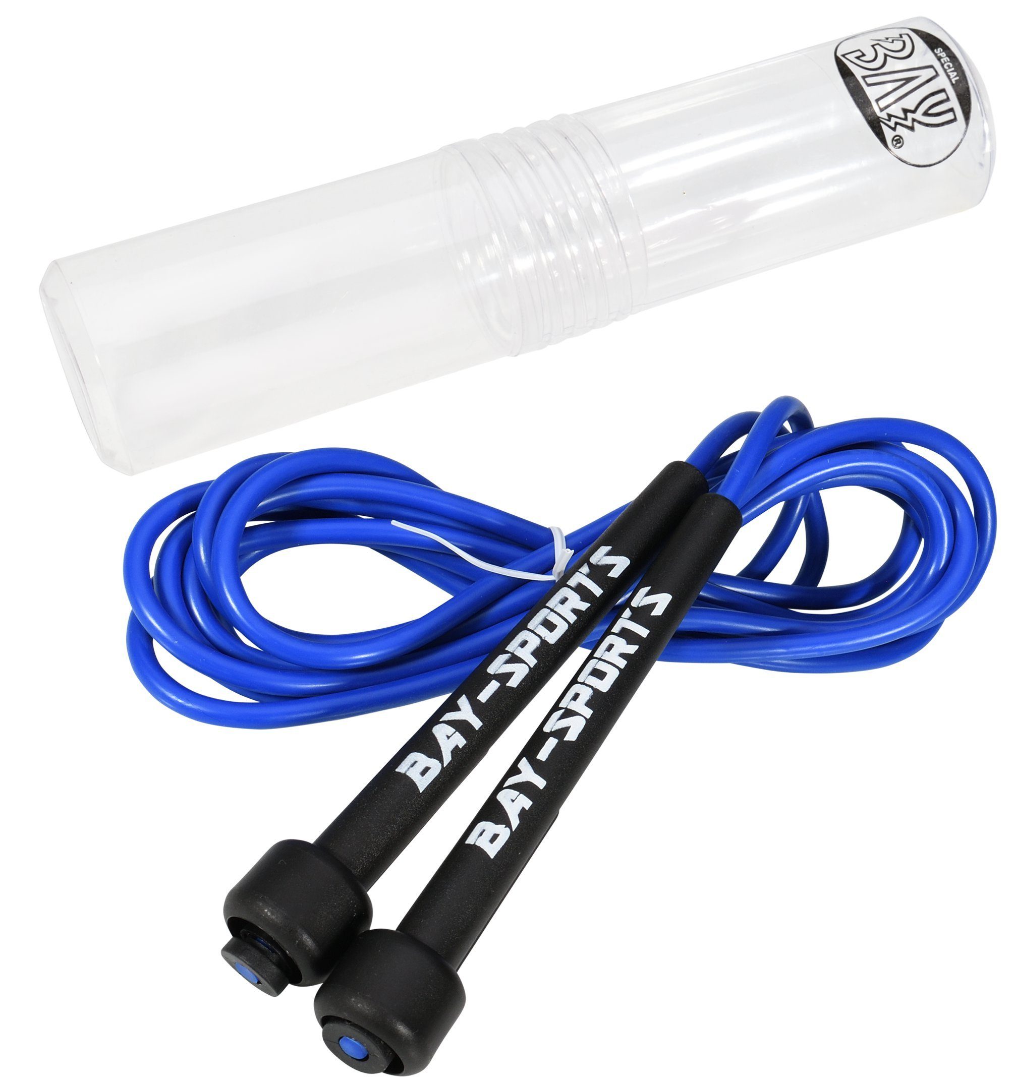 BAY-Sports Springseil High Speed Nylon Sprungseil blau Hüpfseil Skipping Rope Adult, Stufenlos Längenverstellbar - Leicht und ergonomisch