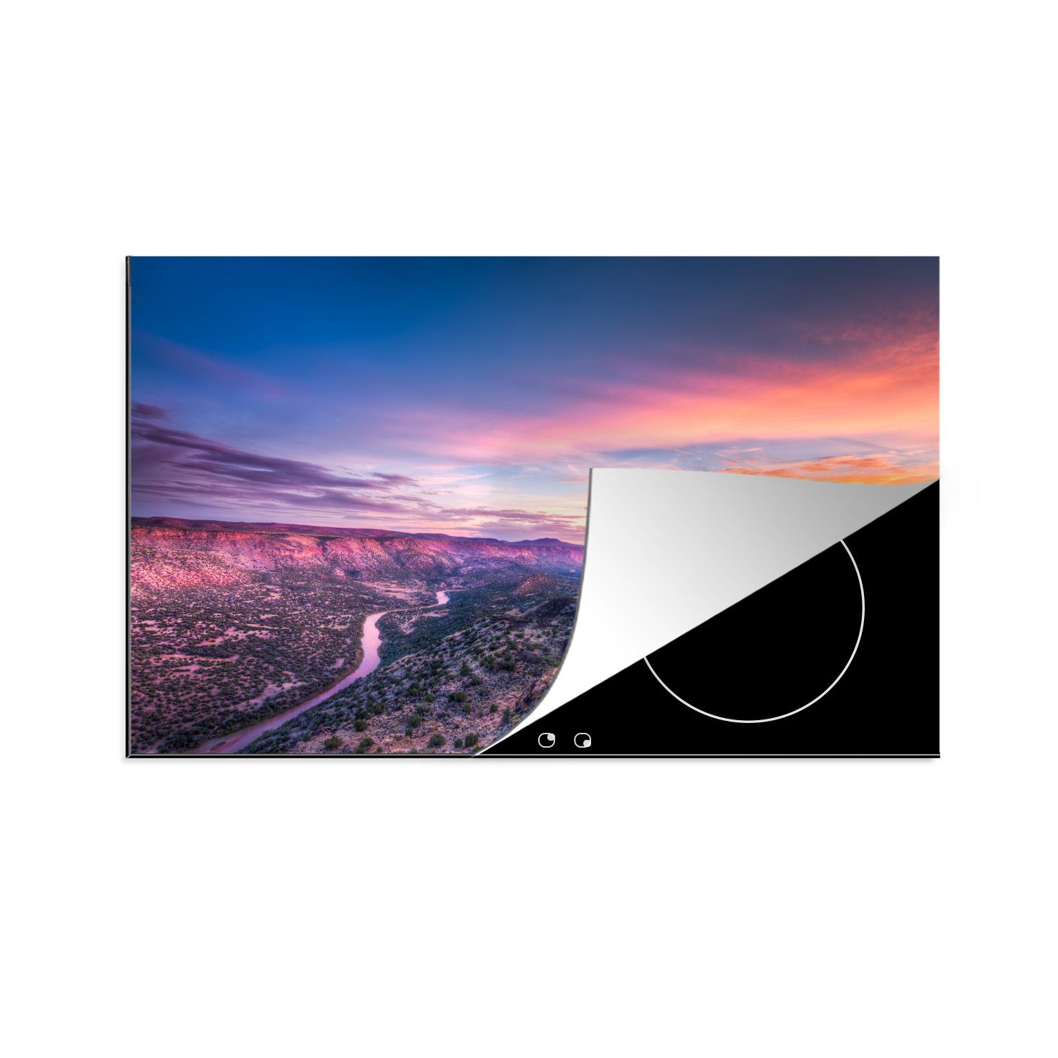 MuchoWow Herdblende-/Abdeckplatte Sonnenaufgang über einer Landschaft in New Mexico, Vinyl, (1 tlg), 81x52 cm, Induktionskochfeld Schutz für die küche, Ceranfeldabdeckung