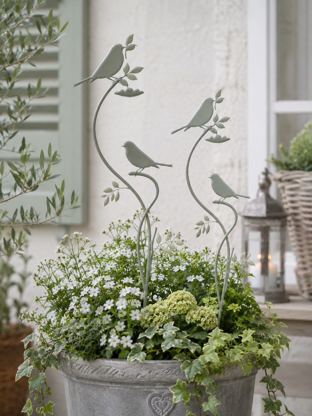 finehomegarden Gartenstecker Vogel/Blatt Stecker 2erSet Metall mint Gartendeko am Stab Dekorativer (2-St., 2er Set) Vogelstecker für Garten, Balkon und Blumento – Bild 2 von 2