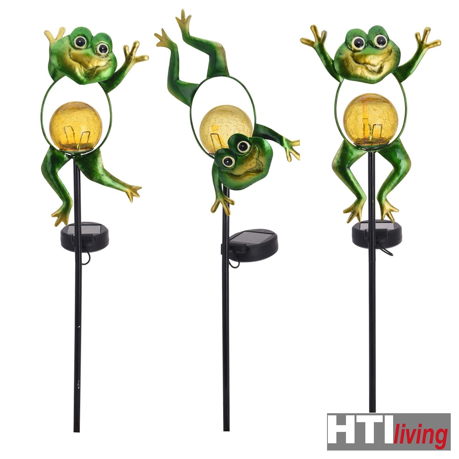 HTI-Living Set Solarlampe, Gartenstecker Gartenfigur Metallstab, Frosch 3er Leuchtfigur Tierleuchte Gartenfigur