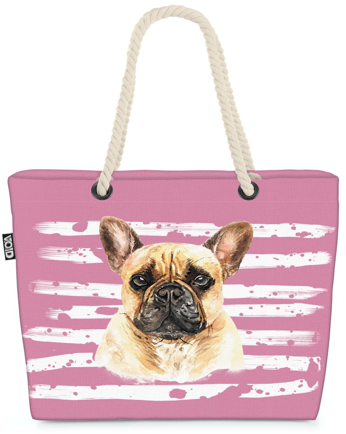 VOID Strandtasche (1-tlg), Frenchie Hund rosa Bulldogge Französische