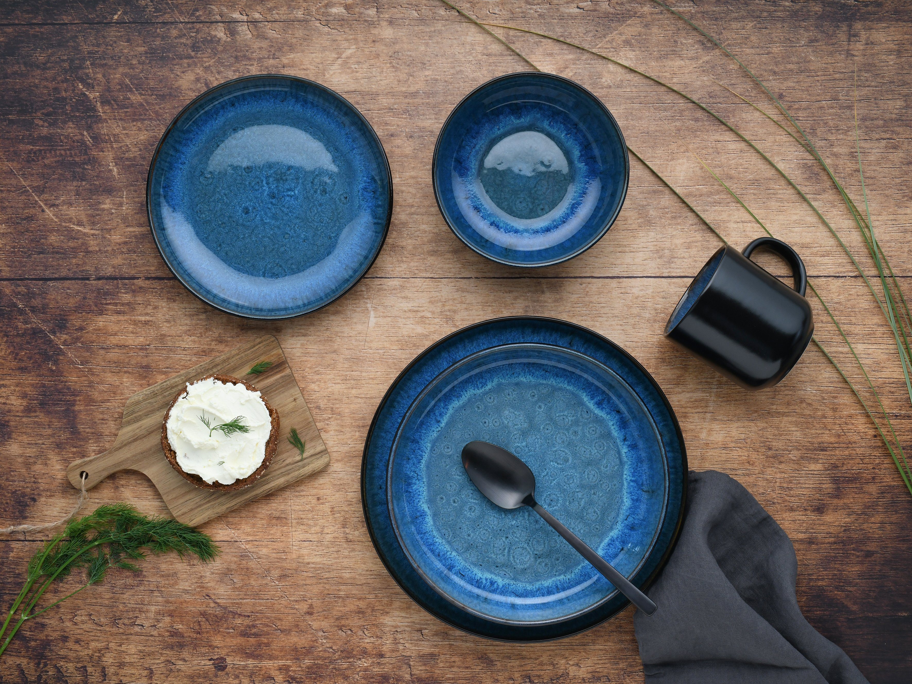 creaTable Kombiservice Nordic Fjord (10-tlg), 2 Personen, Steinzeug, je 2 Speiseteller, Suppenteller, Dessertteller, Schalen, Kaffeebecher – Bild 5 von 5