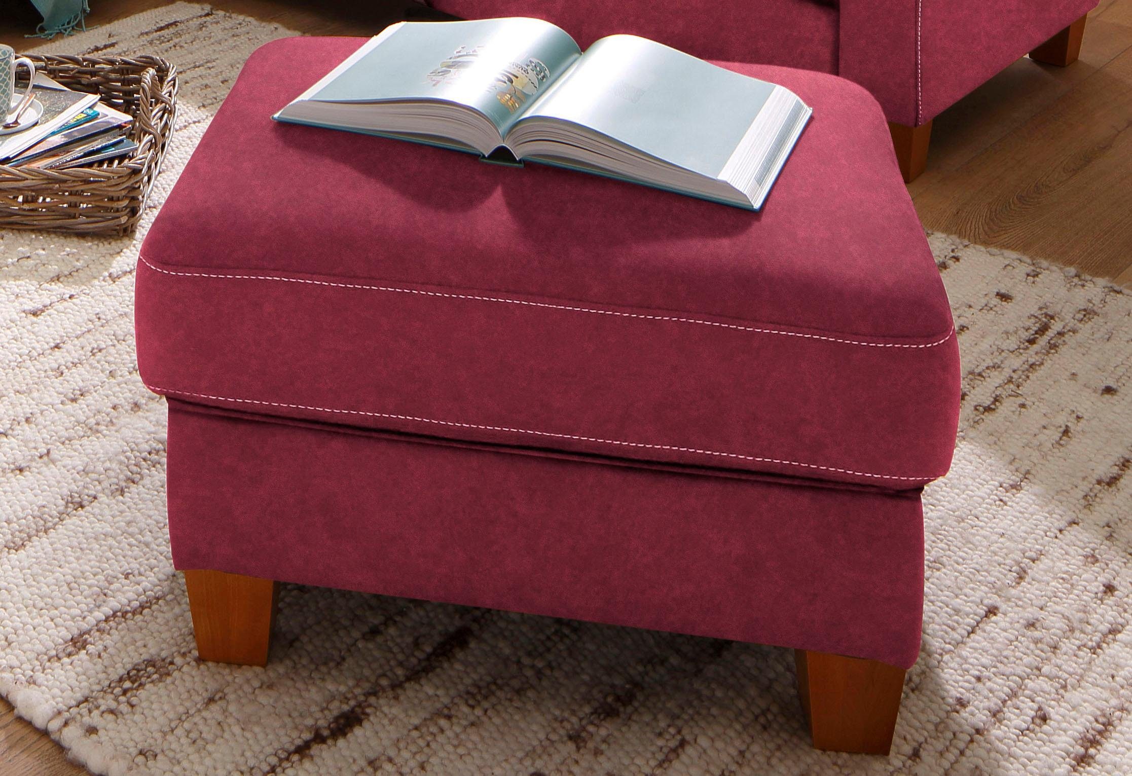OTTO home Hocker Borkum, B: 75cm, Federkern-Polsterung, vielseitig nutzbar, Fußablage & Sitzgelegenheit, frei im Raum stellbar, Massivholzfüße