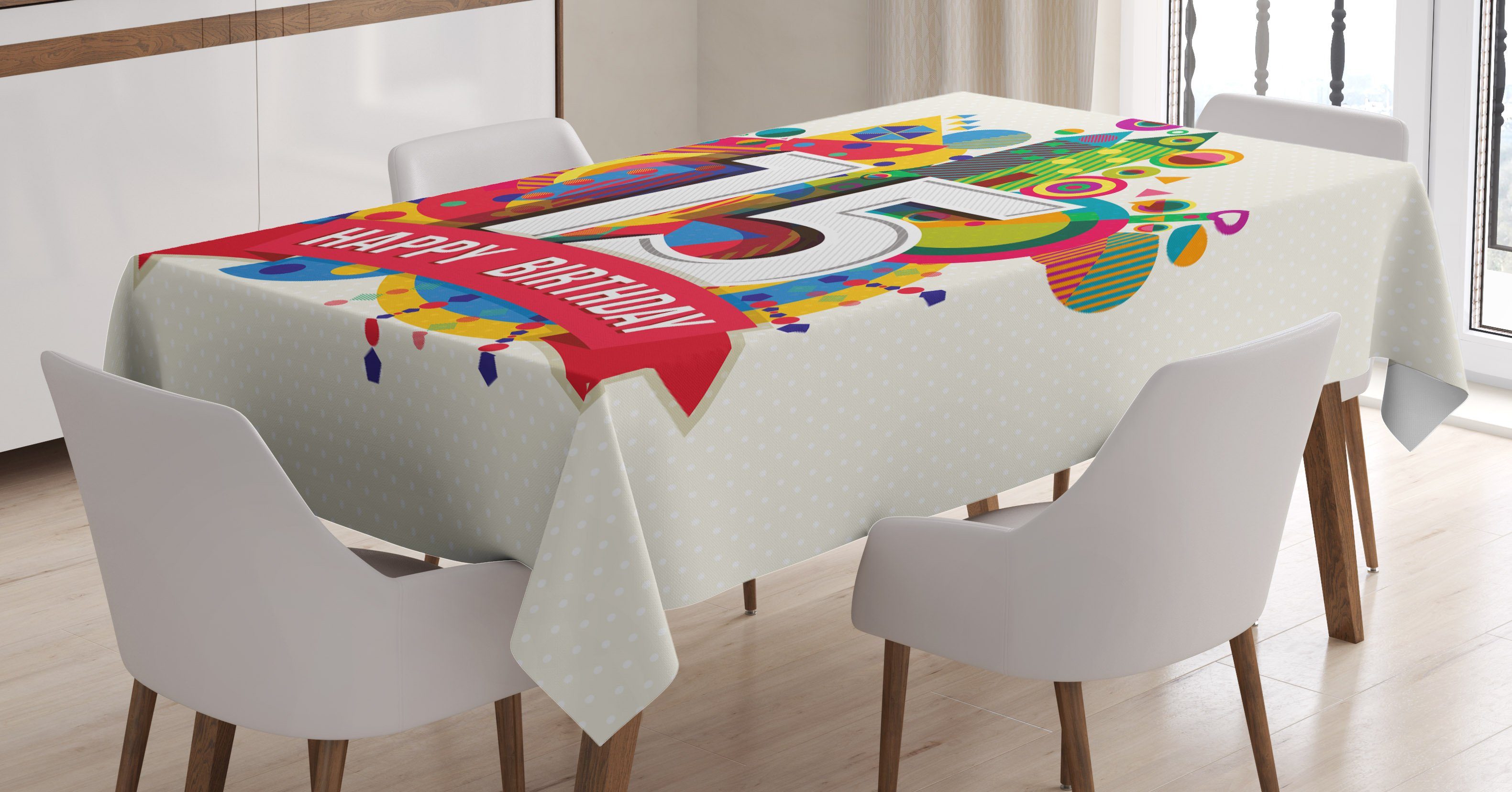 Abakuhaus Tischdecke Farbfest Waschbar Für den Außen Bereich geeignet Klare Farben, Spaß Geburtstag Fifteenth