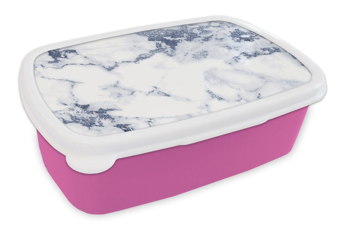 MuchoWow Lunchbox Marmor - Weiß Brotdose rosa Erwachsene, (2-tlg), Mädchen, Snackbox, Kunststoff Kunststoff, Brotbox Steine, - Kinder, für