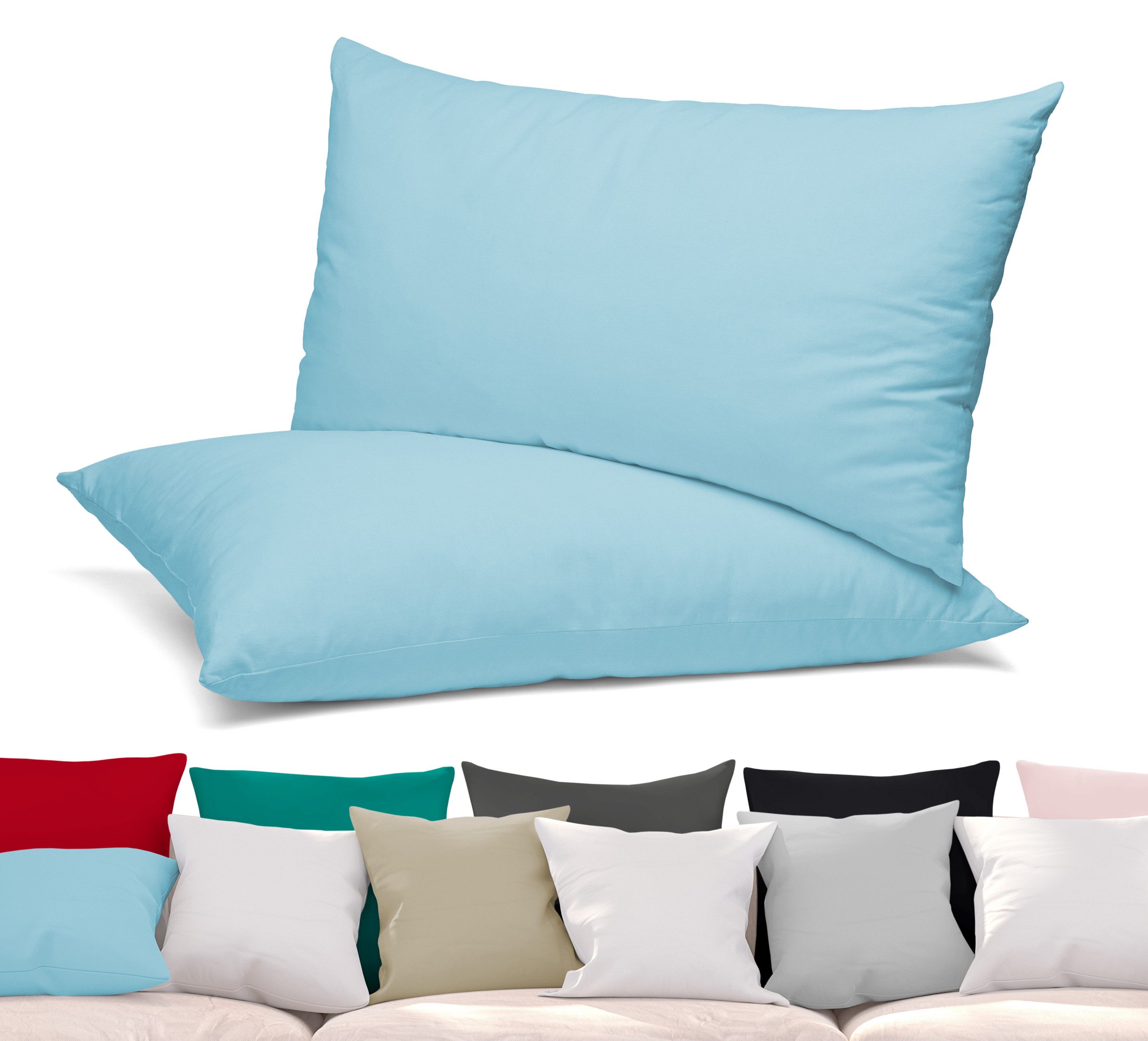 Beautex Kissenhüllen 2er Set Premium Kissenbezug aus Baumwolle, viele Farben, (2 Stück), verdeckter Reißverschluss, Jersey 160g/m², langlebig