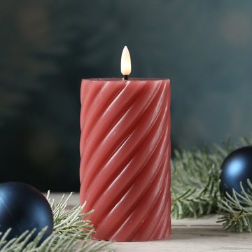 MARELIDA LED-Kerze TWIST Echtwachs gedrehte Stumpenkerze flackernd H: 15cm Timer rosa (1-tlg)