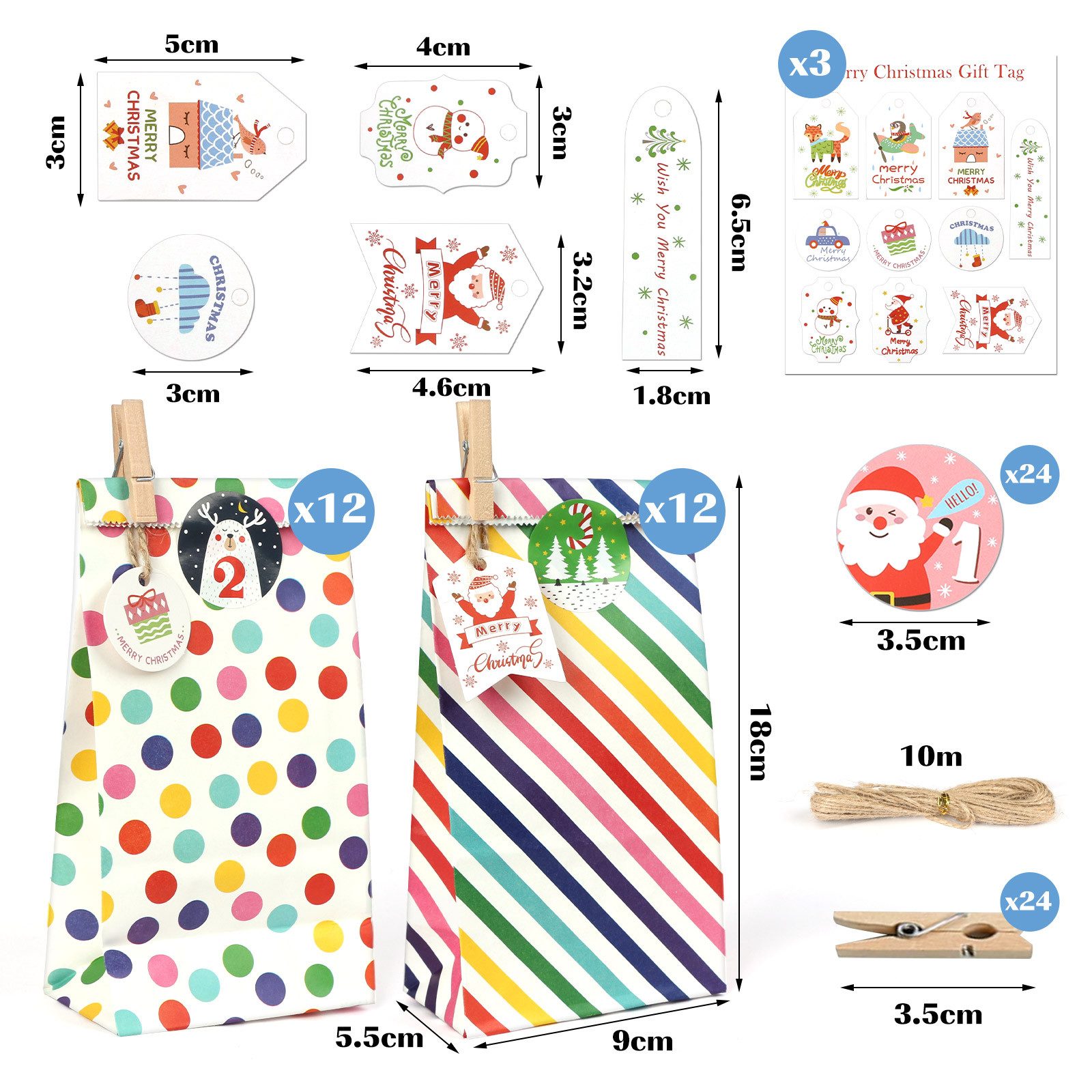 OSTWOLKE DIY-Adventskalender DIY-Adventskalender zum Befüllen Weihnachten Süßigkeiten Tasche (24-tlg) – Bild 2 von 5