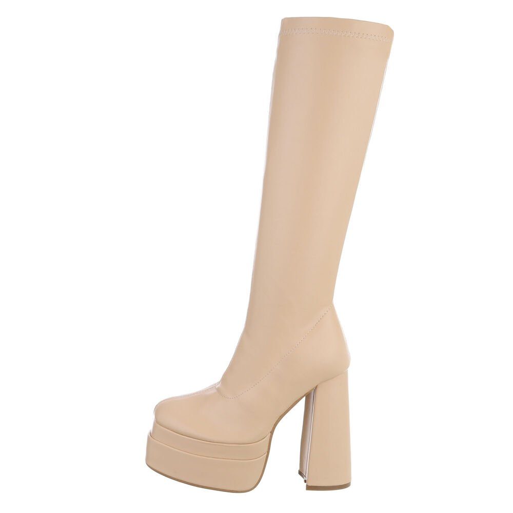 Ital-Design Damen Party & Clubwear Plateaustiefel (81409634) Blockabsatz High-Heel Stiefel in Beige
