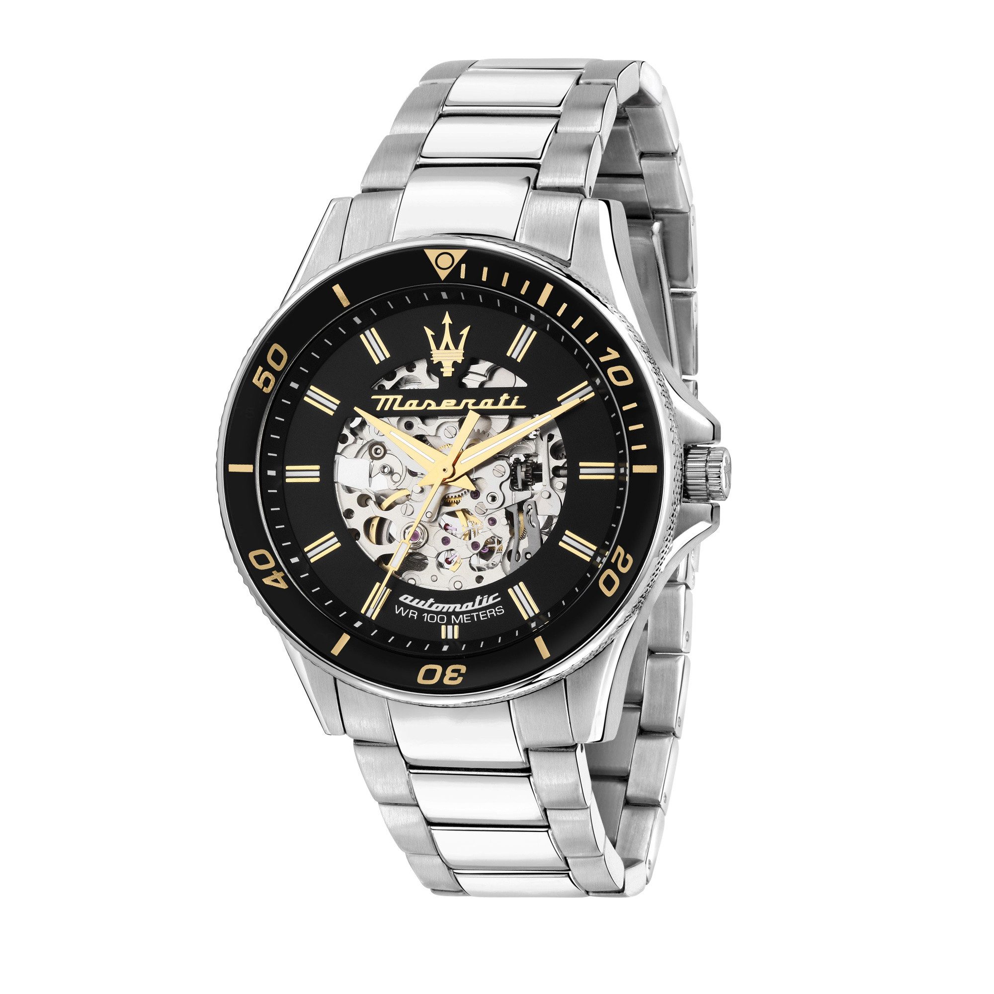 MASERATI Automatikuhr Sfida R8823140014, 44 mm – Herrenarmbanduhr mit Edelstahlband, Sportlich-eleganter Zeitmesser mit Automatikwerk