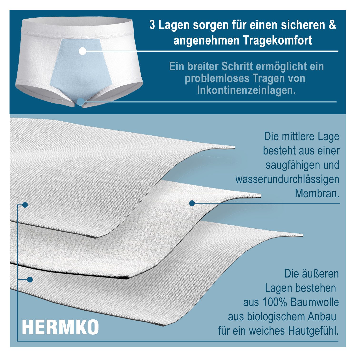 HERMKO Inkontinenzslip 993265 Inkontinenz Slip mit Weichbund aus Bio-Baumwolle Feinripp – Bild 5 von 5