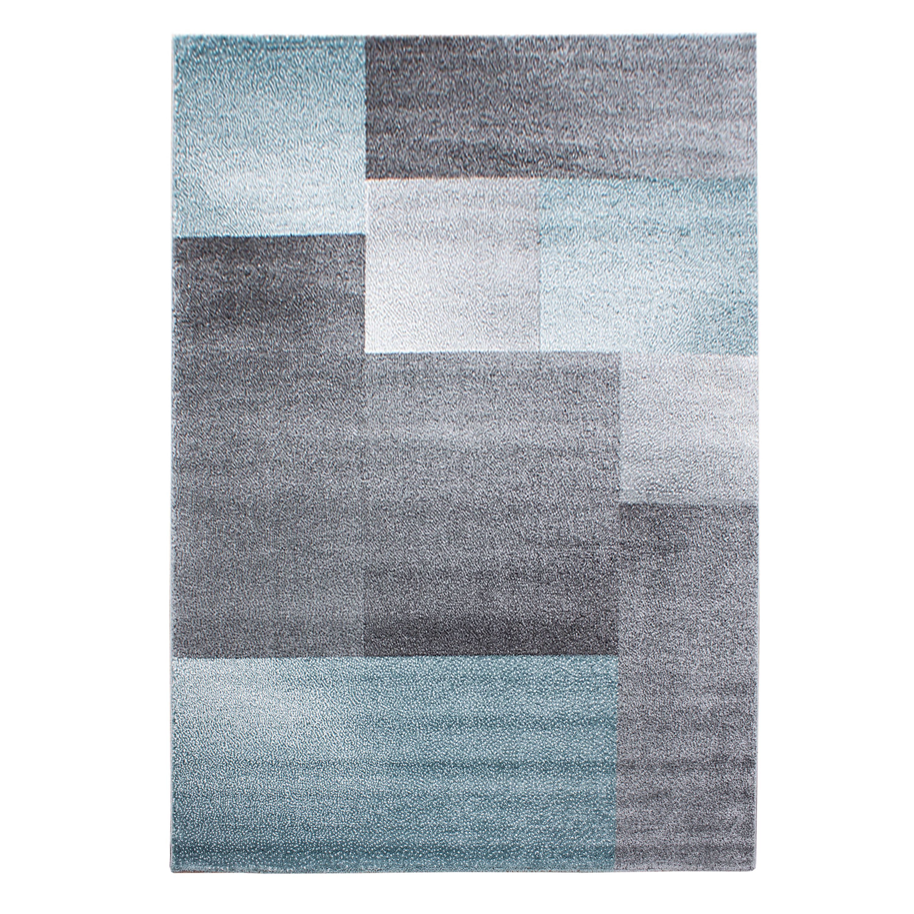 Teppium Teppich Kariert Design, Rechteckig, Höhe: 11 mm, Kurzflor Teppich Wohnzimmer Kariert Design Blau Teppich im modern Stil