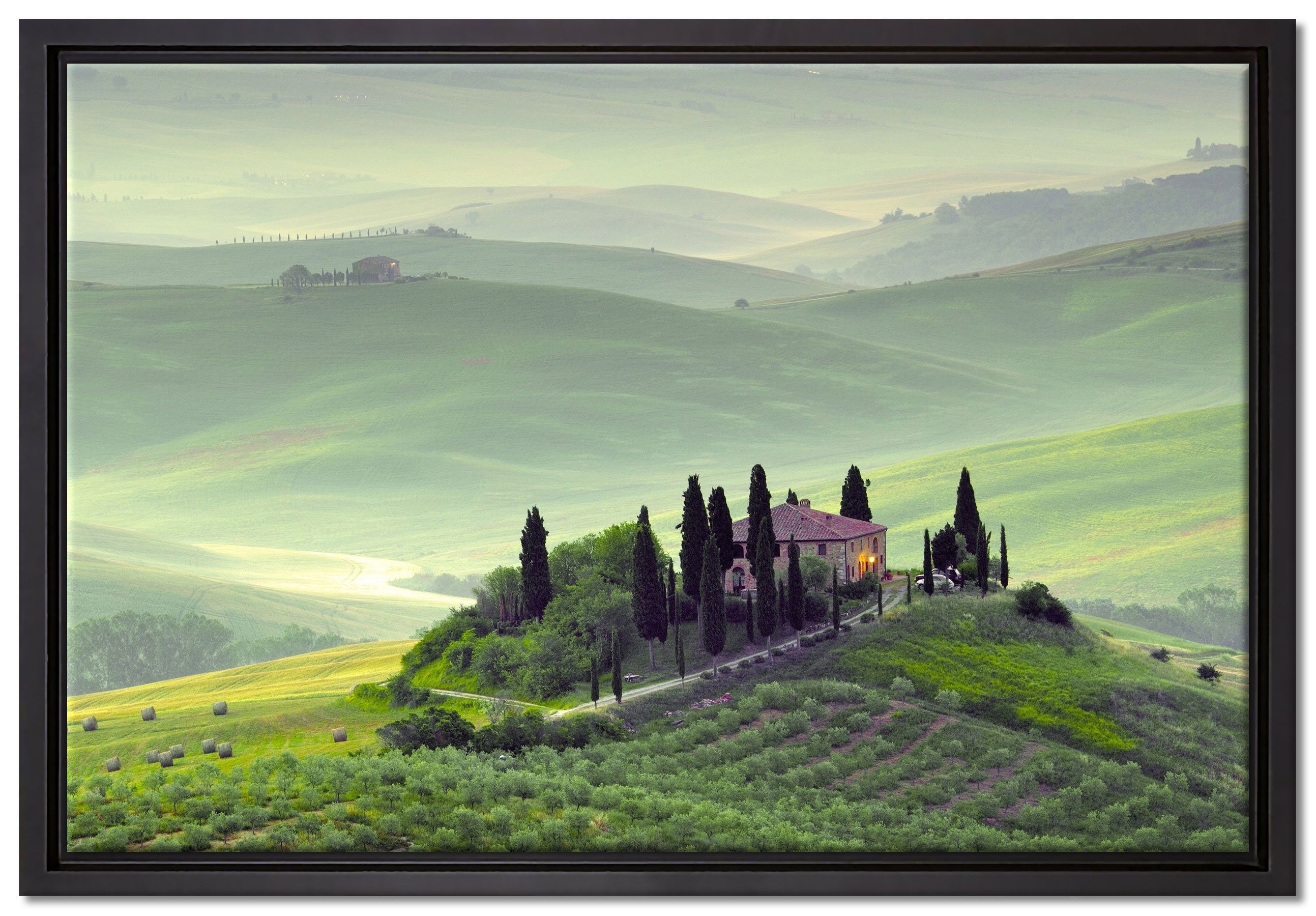 Pixxprint Leinwandbild Wunderschöne Toskana Landschaft, Wanddekoration (1 St), Leinwandbild fertig bespannt, in einem Schattenfugen-Bilderrahmen gefasst, inkl. Zackenaufhänger