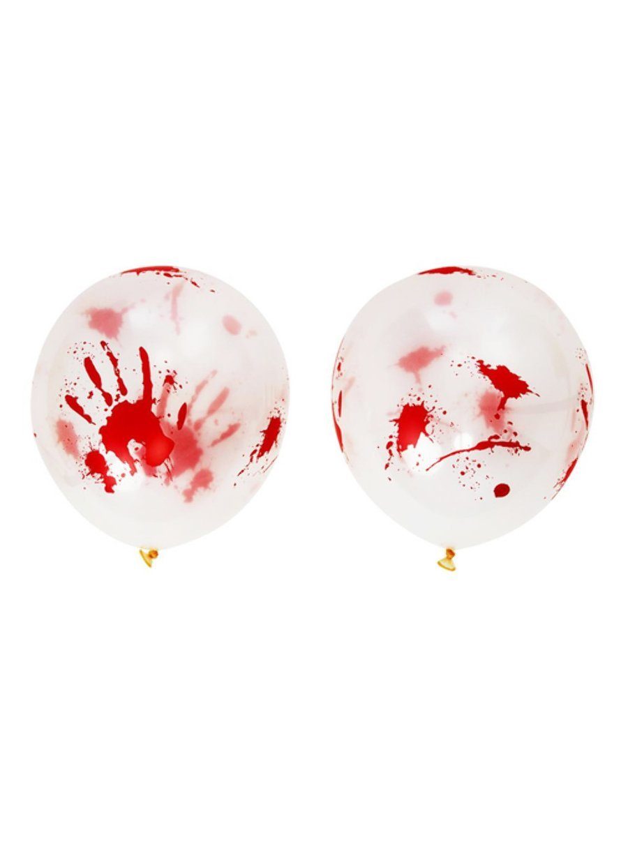Smiffys Luftballon 8 blutige Party Deko Halloween Luftballons, Weiße Luftballons mit Blutspuren als Halloween-Dekoration