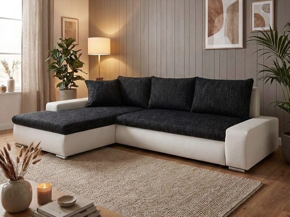 Beautysofa Polsterecke mit Schlaffunktion Teo L, L-Form Ecke Sofa Relaxcouch, Polsterecke mit Schlaffunktion Bettkasten, stilvoll Wohnzimmersofa aus Webstoff und Kunstleder