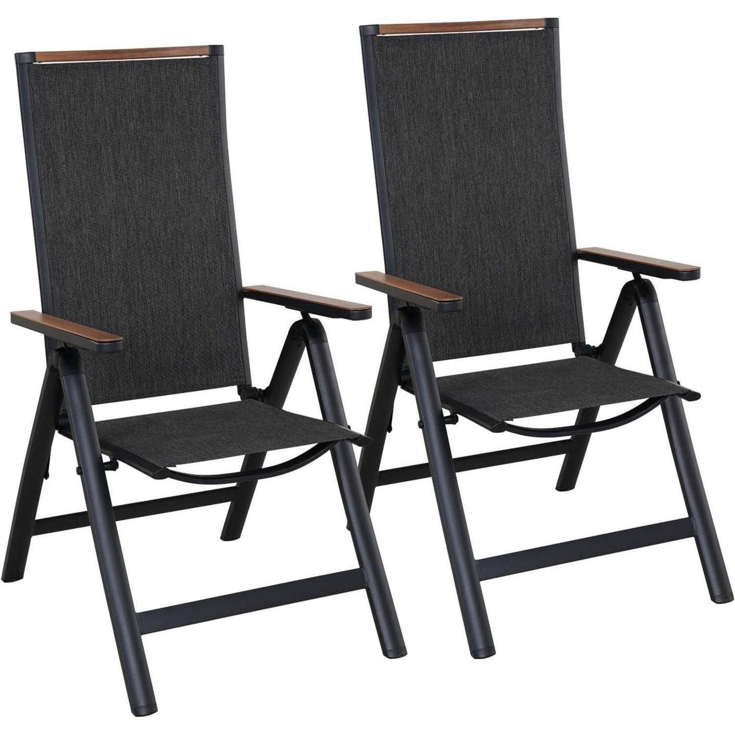 LuxusKollektion Gartenstuhl Garten Klappstuhl Alu 6fach verstellbar Balkon Schwarz Gartenstuhl 2er