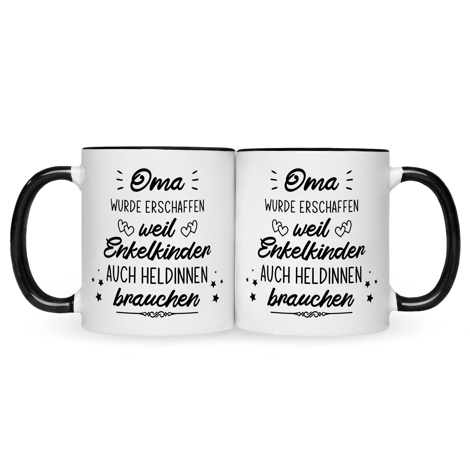 GRAVURZEILE Tasse mit Spruch - Heldenhafte Großeltern -, Keramik, Farbe: Oma - Schwarz & Weiß