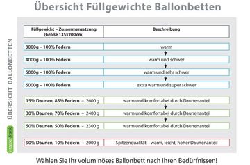 Daunenbettdecke, Ballonbett 15% Daunen, franknatur, Füllung: 15% Daunen, 85% Federn, Bezug: 100% Baumwolle, Warme Winter-Daunendecke mit Feder-Daunen