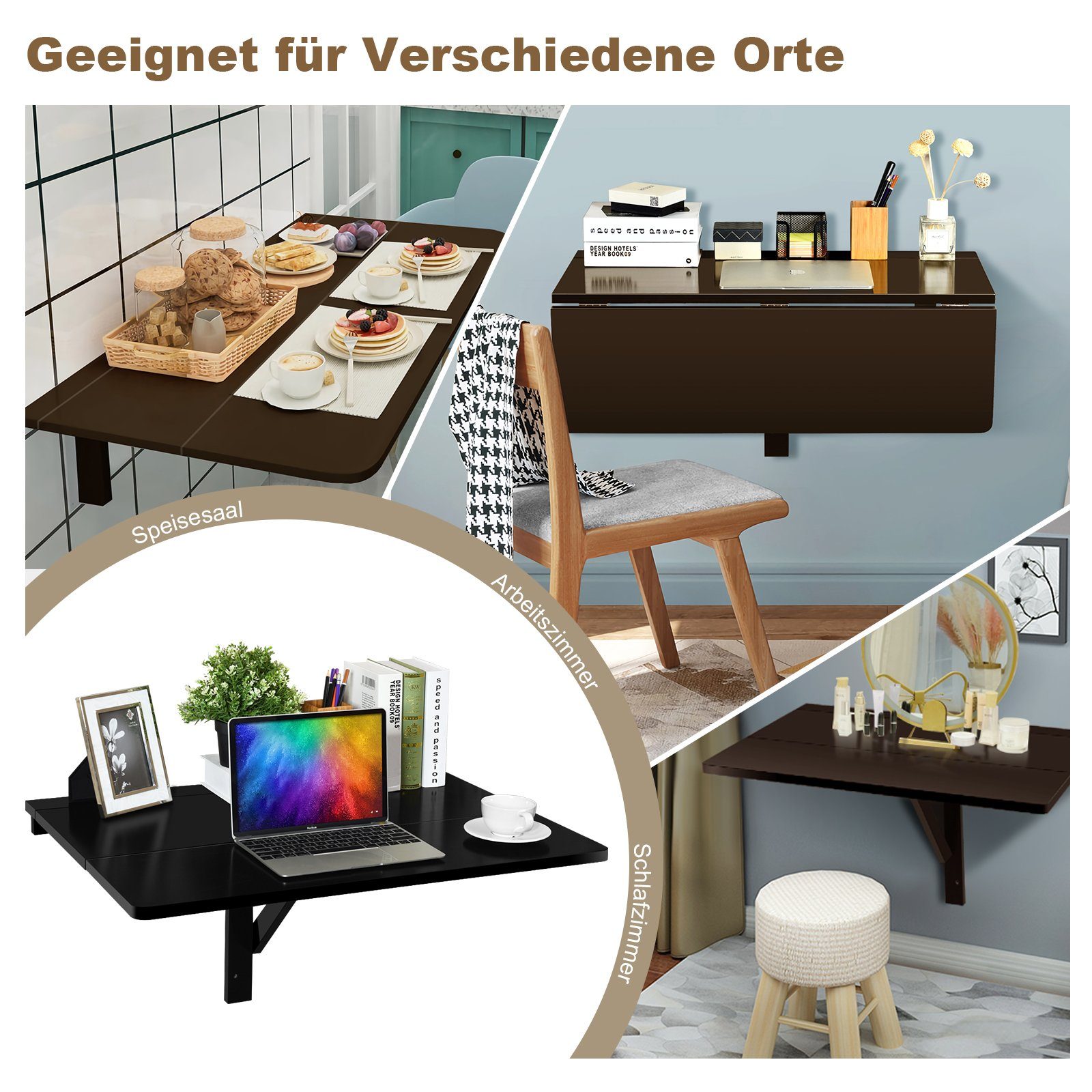 COSTWAY Klapptisch Wandtisch Wandmontage, 80 x 60 cm, klappbar