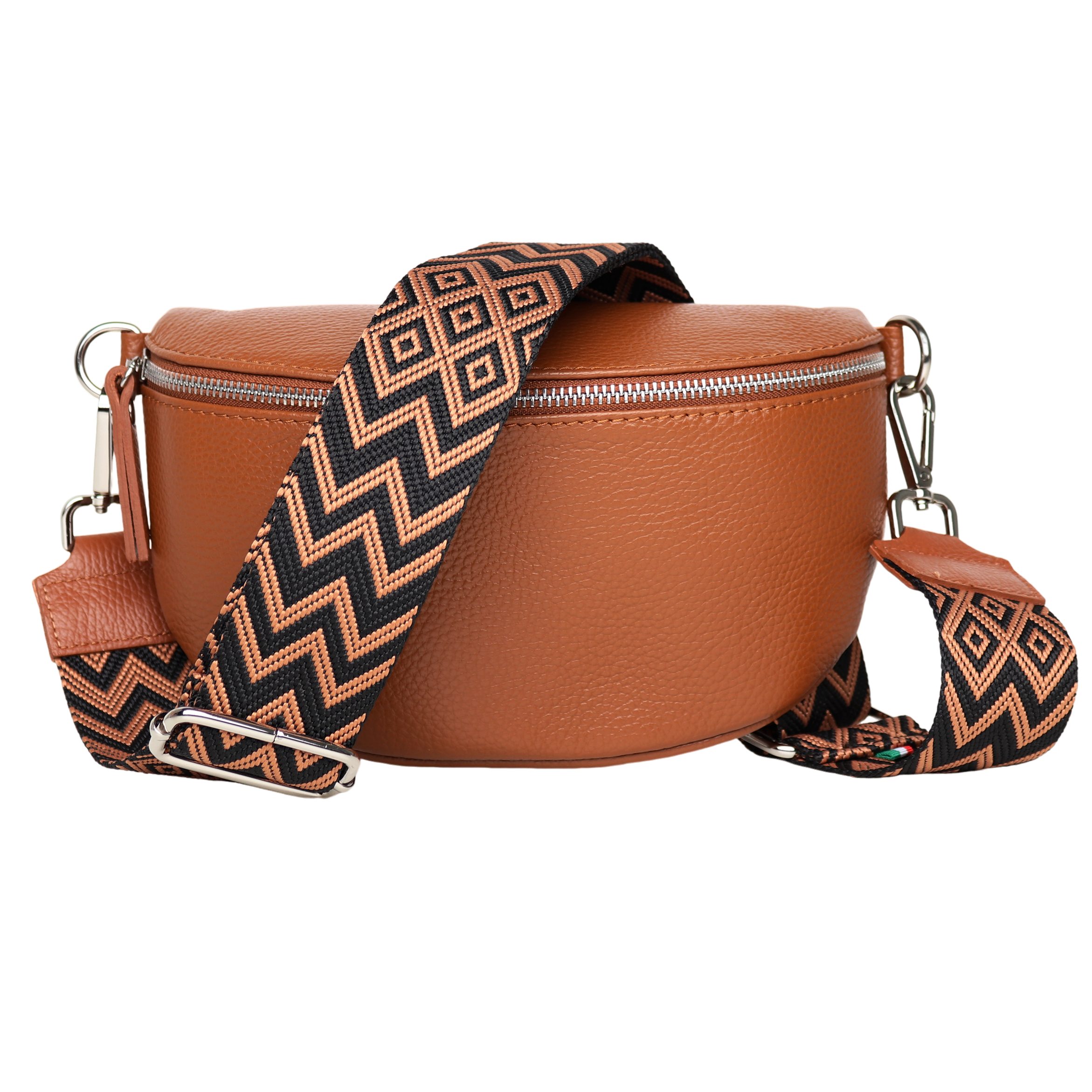 MIRROSI Bauchtasche Damen, Echtleder, Leder, Made in Italy, Umhängetasche, Brusttasche, (Schultertasche für jeden Anlass (1 Tasche & 2 Gurte), Damen Taschen, 3 Größen auswählbar), Crossbody Bag, Cognac Braun, verstellbaren Schulterriemen