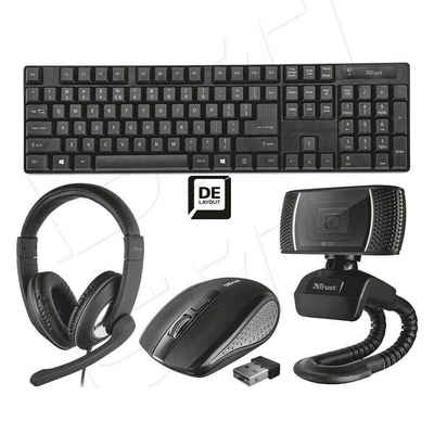Trust Qoby 4in1 PC Kabellose Tastatur QWERTZ und Maus mit HD Webcam Headset Tastatur- und Maus-Set, Leise Tasten, Tragbar