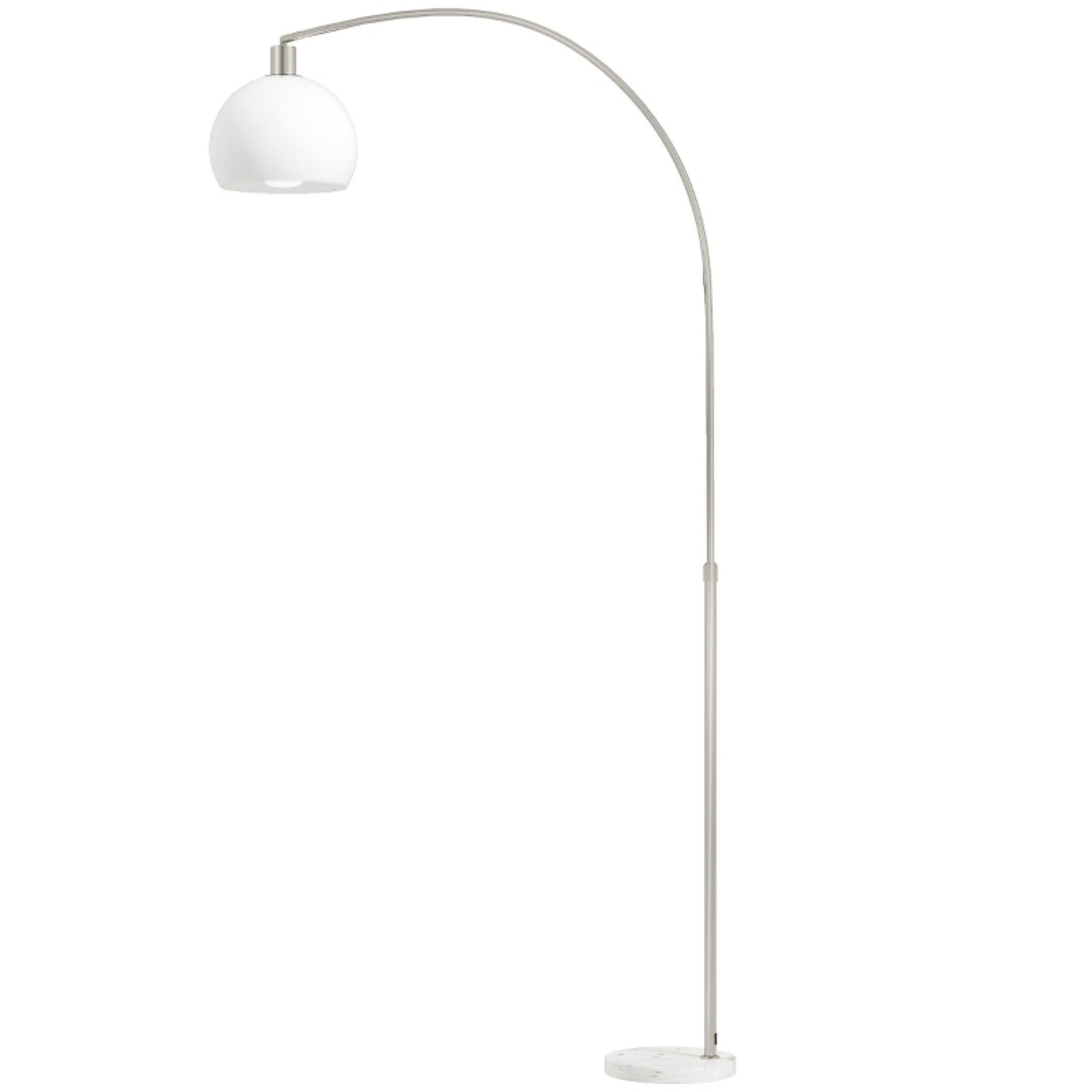 Blossom Bogenlampe Stehlampe Wohnzimmer, Bogenlampe mit gebogenem Kopf, Marmorsockel, E27-Fassung, Fußschalter, weißer Lampenschirm, Bogenleuchte