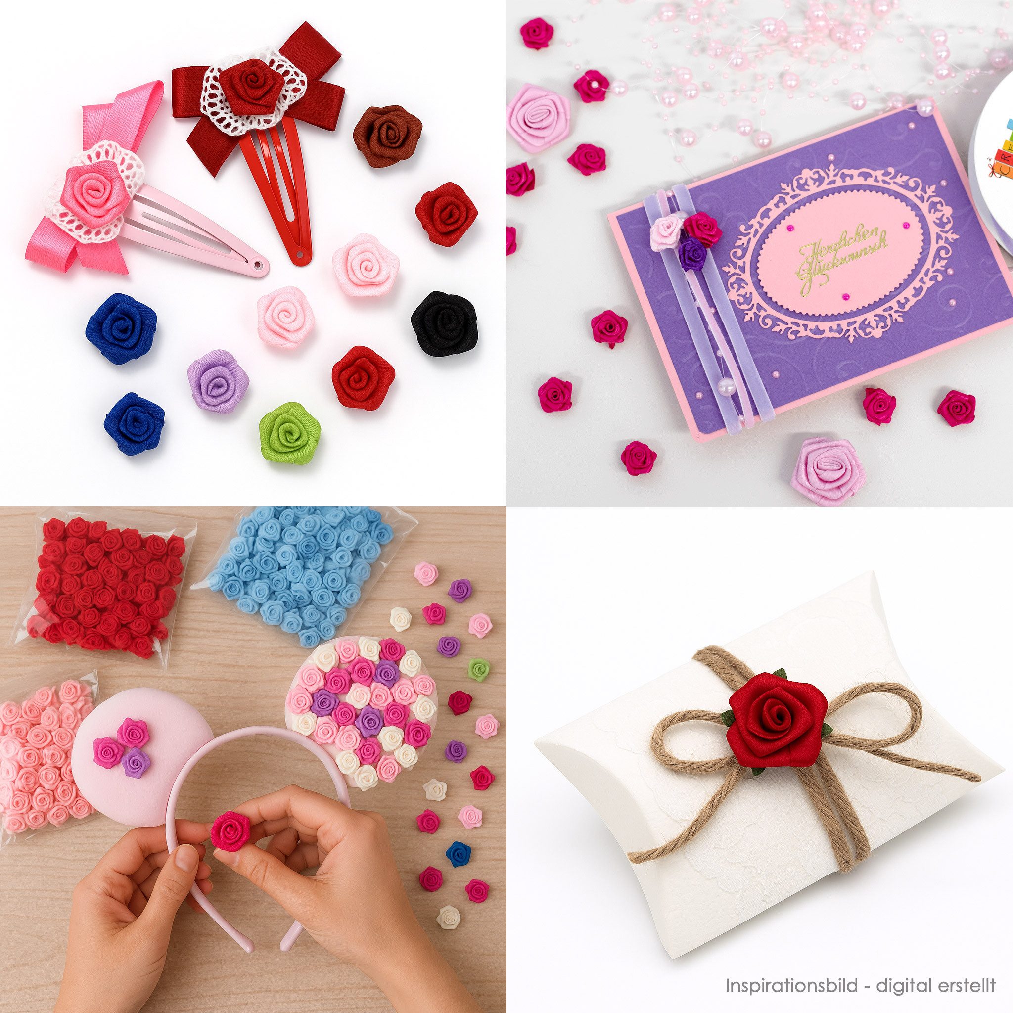 Creativery Streudeko, Satinrosen 3cm zum Basteln & Aufnähen 10 Stück Zartrosa