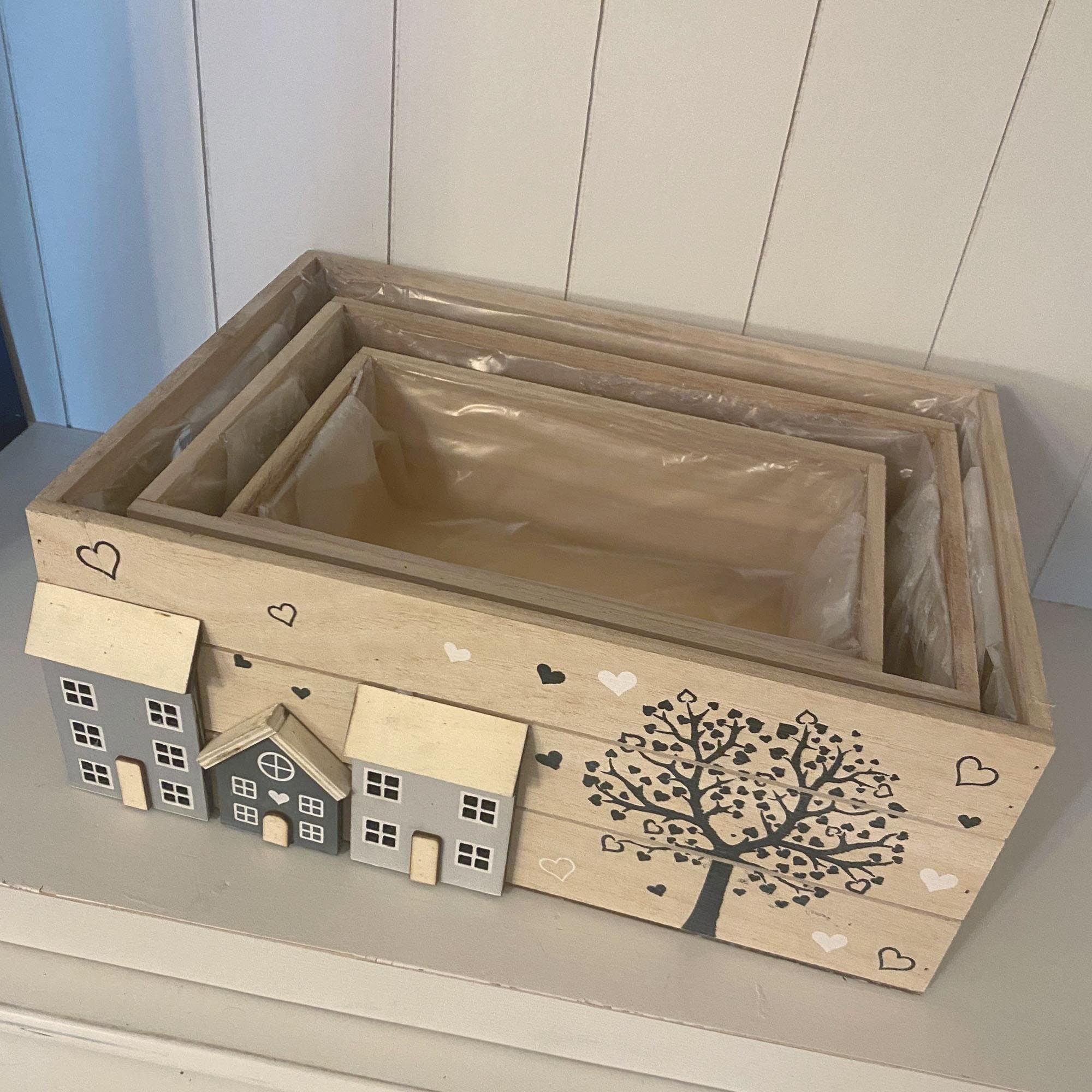 UNUS HOME Dekokiste Pflanzkisten Dekokisten (3 St., 3er Set in unterschiedlichen Größen), Dekokisten Holzkistenset Holzkisten Aufbewahrungskisten – Bild 5 von 5