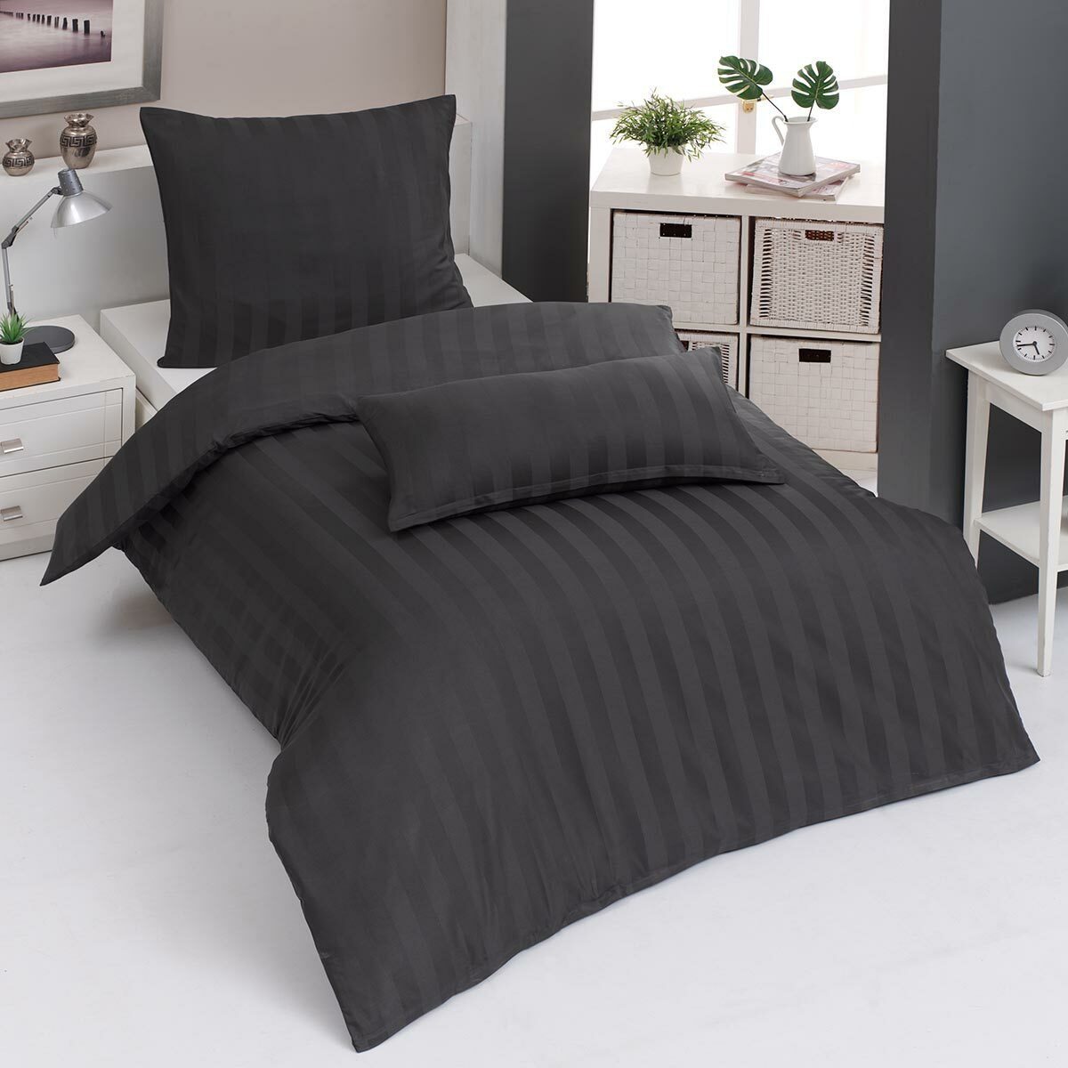 TRAUMSCHLAF Bettwäsche Uni Streifen, Mako Satin, 3 teilig, edle Streifenbet günstig online kaufen