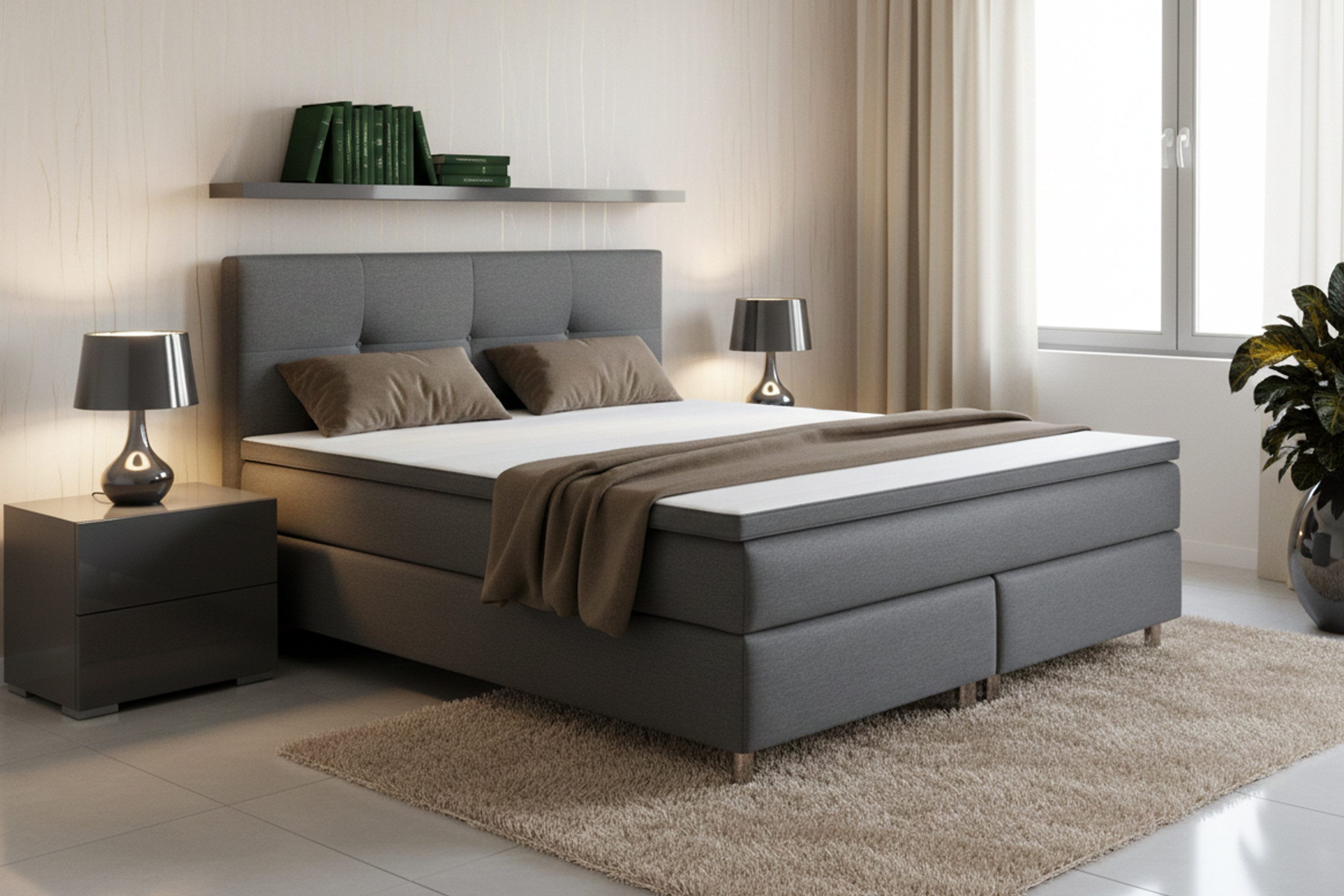 M-Punkt24 Boxspringbett Boxspringbett LINZ 180x200 cm Grau/Anthrazit (Anthrazit/Grau, mit 7 Zonen Taschenfederkern-Matratze, inkl. Topper), SOFORT LIEFERBAR