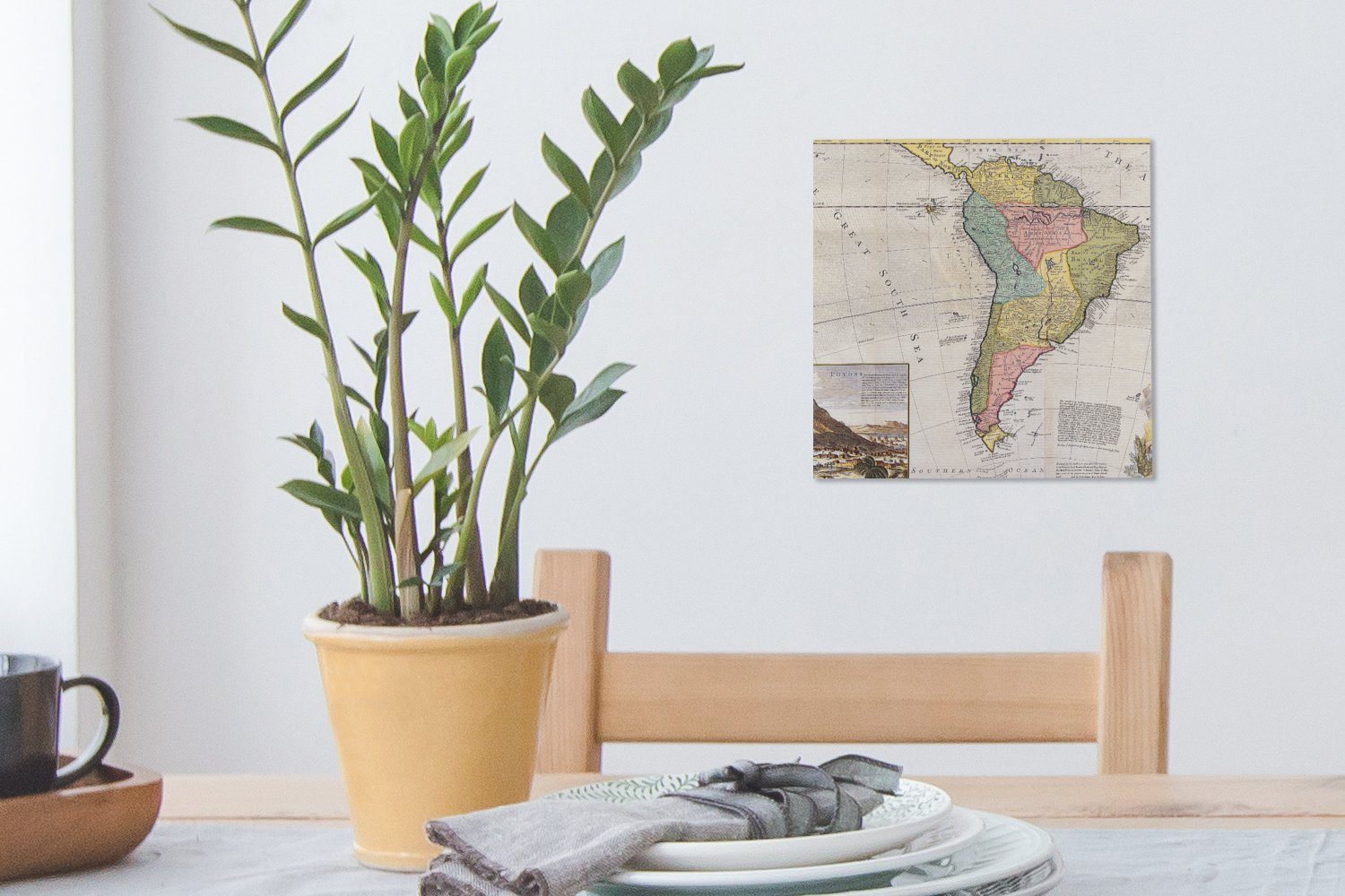 St), - Wohnzimmer Kontinent - Südamerika (1 - OneMillionCanvasses® Leinwandbild Karte Leinwand Bilder für Antike, Schlafzimmer