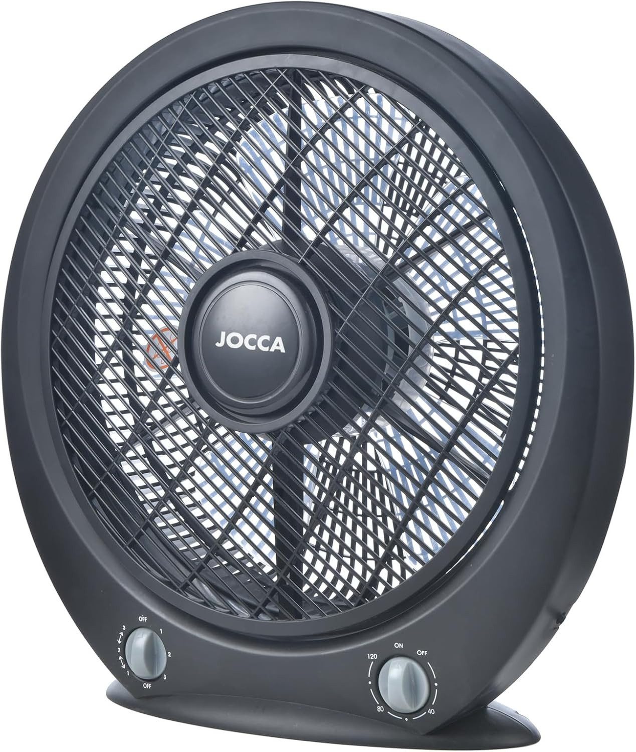 Jocca Bodenventilator Tragbarer Kastenventilator Tischventilator 30cm Schwarz Timer 3 Stufen, Rotierendes Gitter, 1h-Timer & sicherer Anti-Überschlag-Schutz