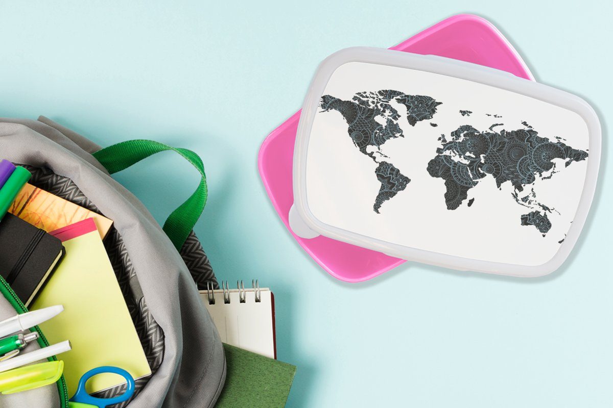 - rosa Mädchen, - (2-tlg), Kunststoff - Blau Brotbox Brotdose Kind Kunststoff, Kinder, Mandala für Weltkarte Snackbox, Lunchbox Mädchen, Erwachsene, Junge - - MuchoWow