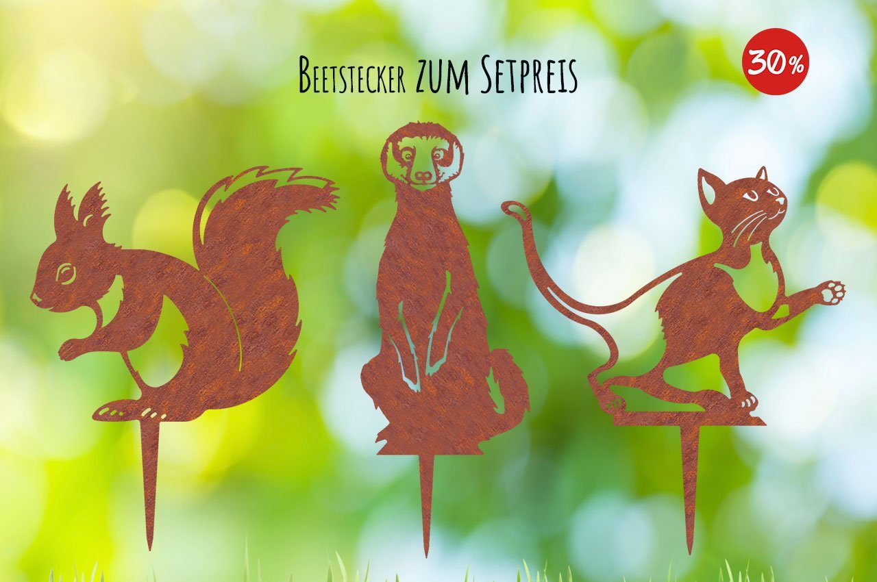 ILLUMINO Gartenstecker Beetstecker Dekostecker 3er Set, Eichhörnchen