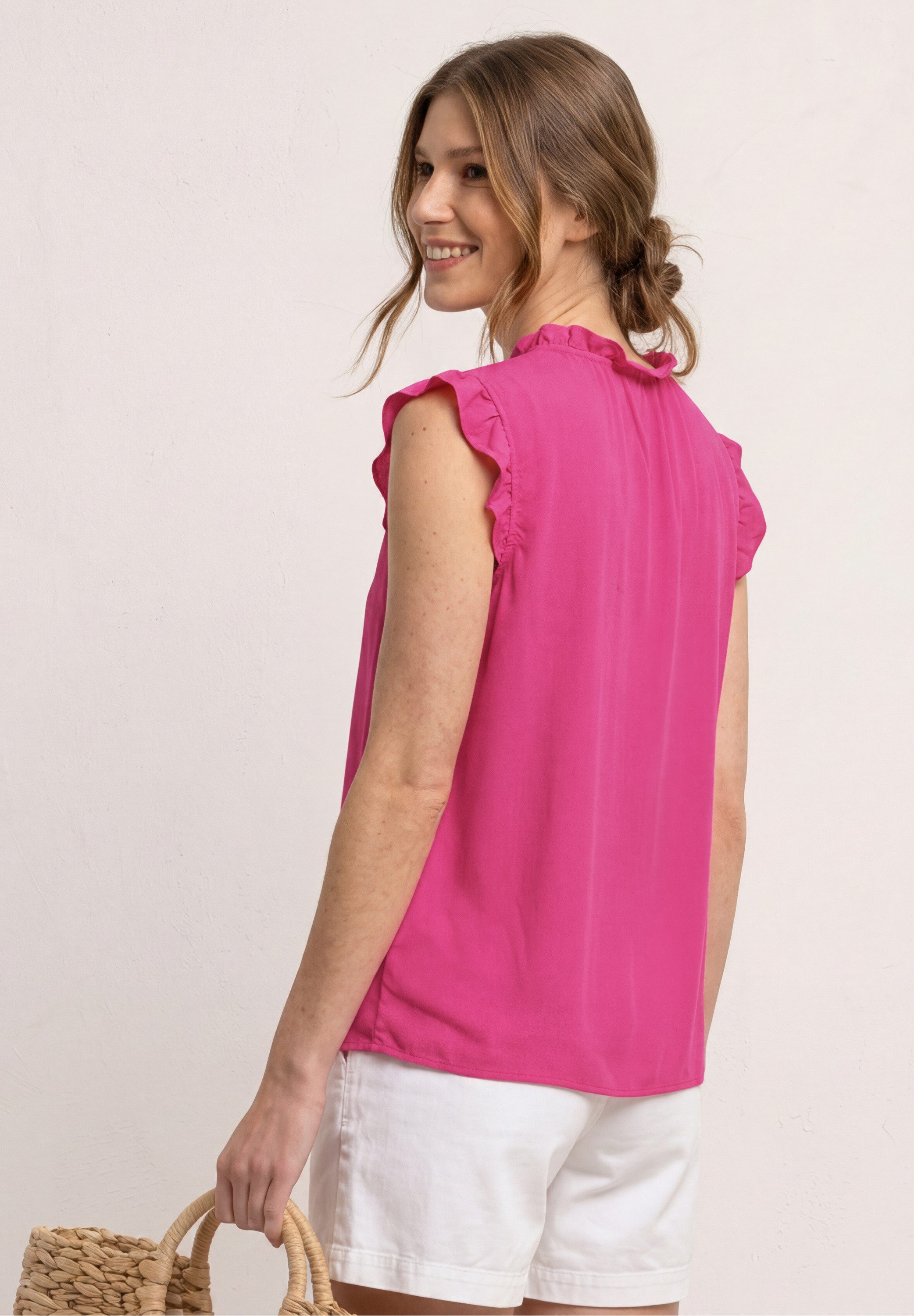 STREET ONE Shirtbluse Sommertop - Split Neck mit Rüschen und Bändern