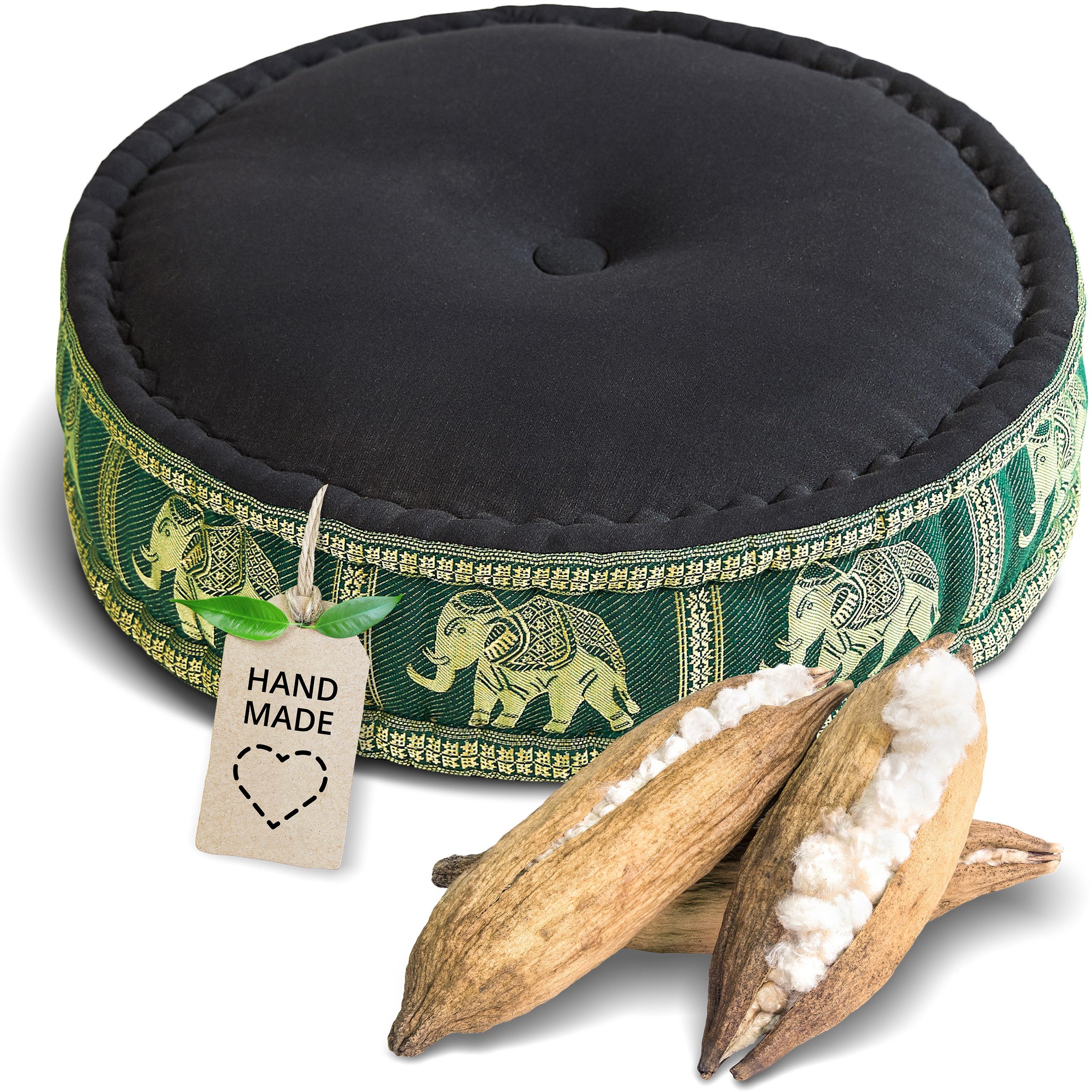 livasia Meditationskissen Zafukissen groß (Deluxe) - 45x15cm, Kapok, vegan, handgefertigt