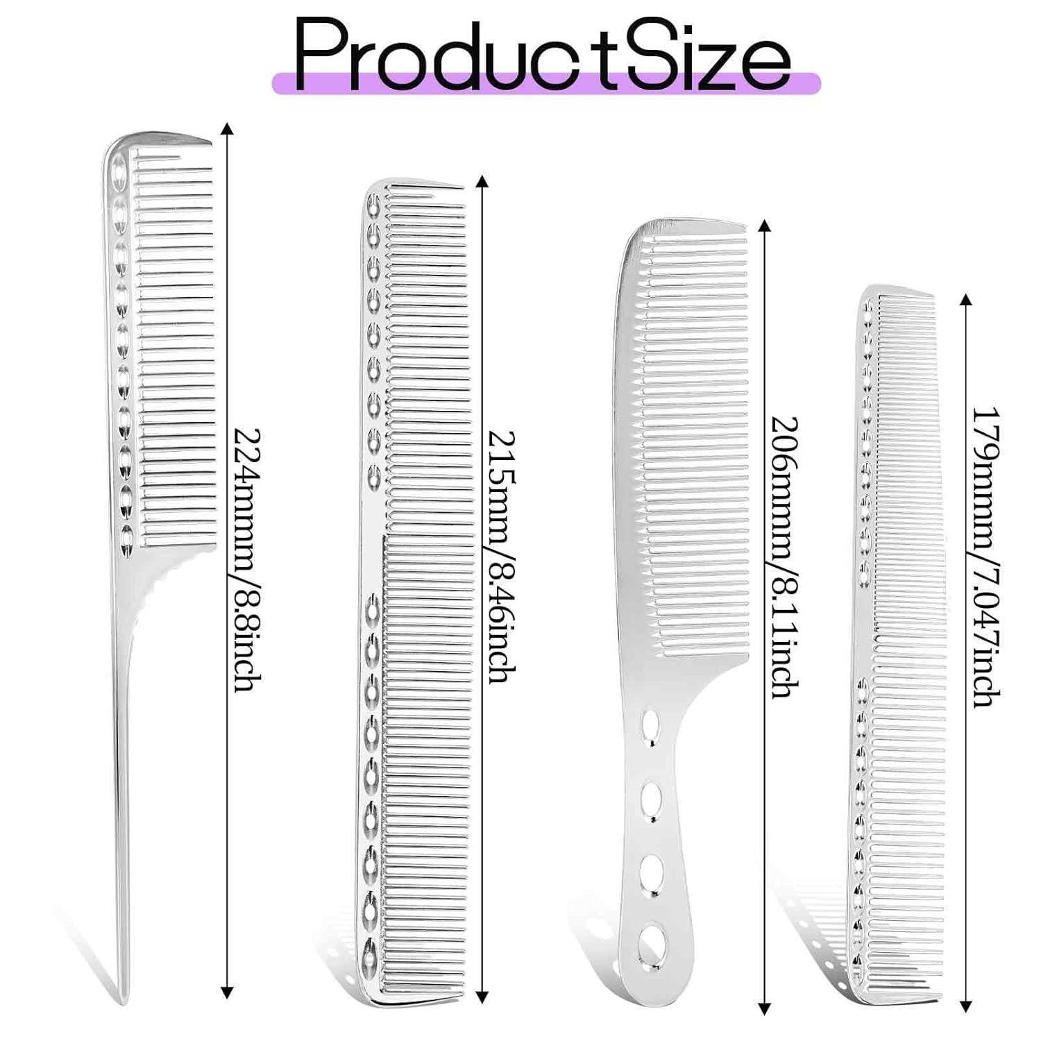 LuxusKollektion Haarkamm Aluminium Metall Haarkamm Set 4tlg. Profi Friseur Präzisionskamm