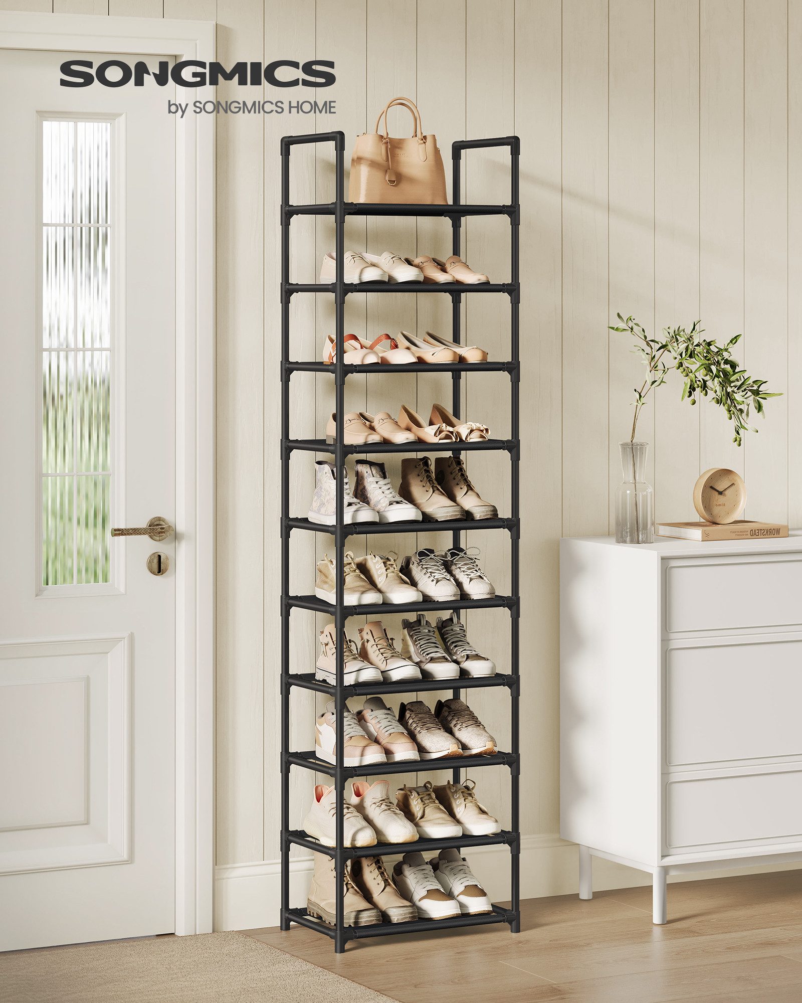 SONGMICS Schuhregal Schuhablage, 10 Ebenen, für 20 Paar Schuhe und Stiefel, 28 x 45 x 173 cm, für Flur, Schlafzimmer, schmal, Metallgestell – Bild 3 von 5