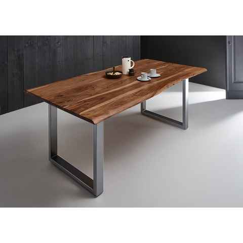 Junado® Baumkantentisch Milo, Akazie Massivholz, Stärke Tischplatte 35mm, natürliche Baumkante