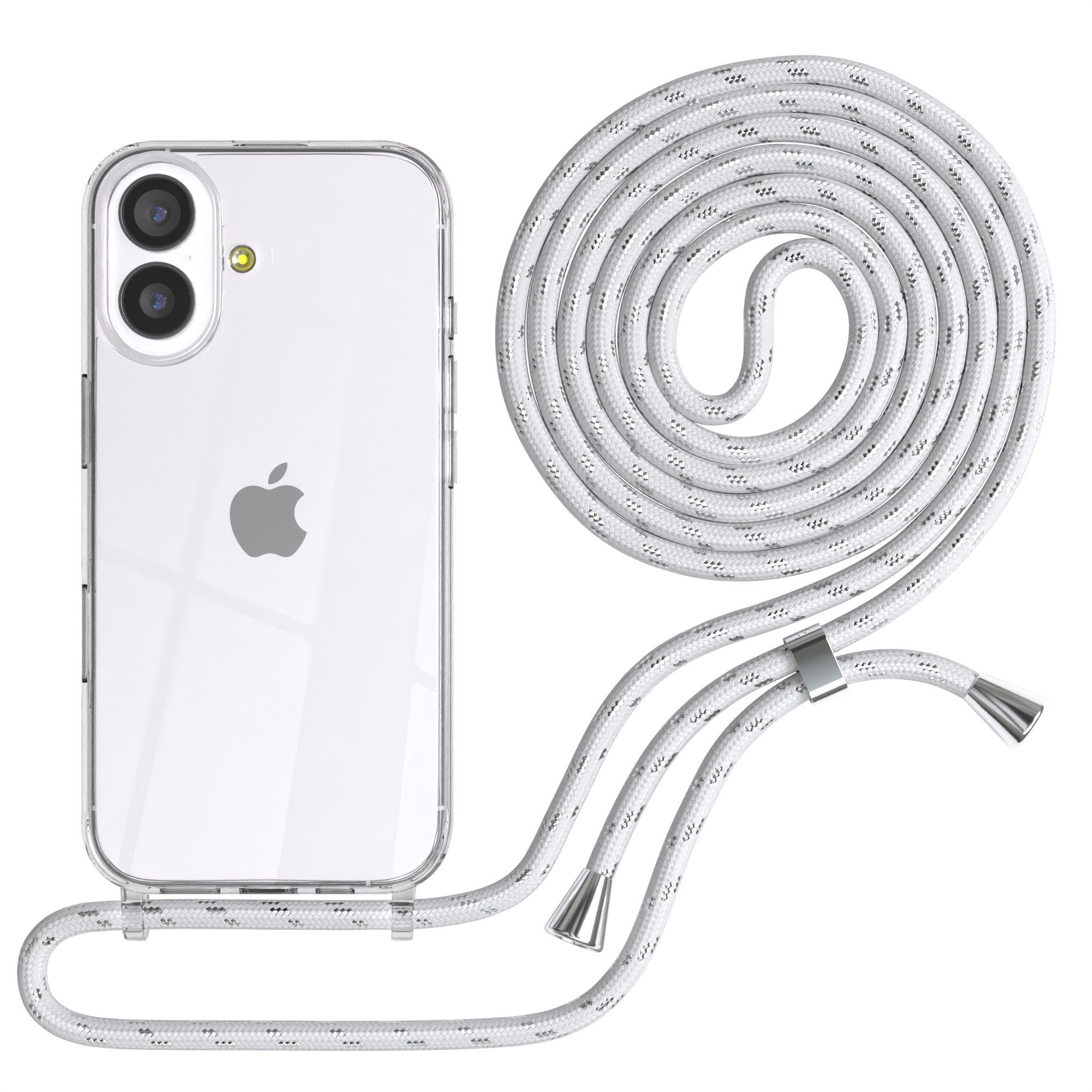 EAZY CASE Handykette Hülle mit Kette für Apple iPhone 17 6,3 Zoll, Hülle Smartphonekette für Unterwegs Festivalhülle Transparent Weiß