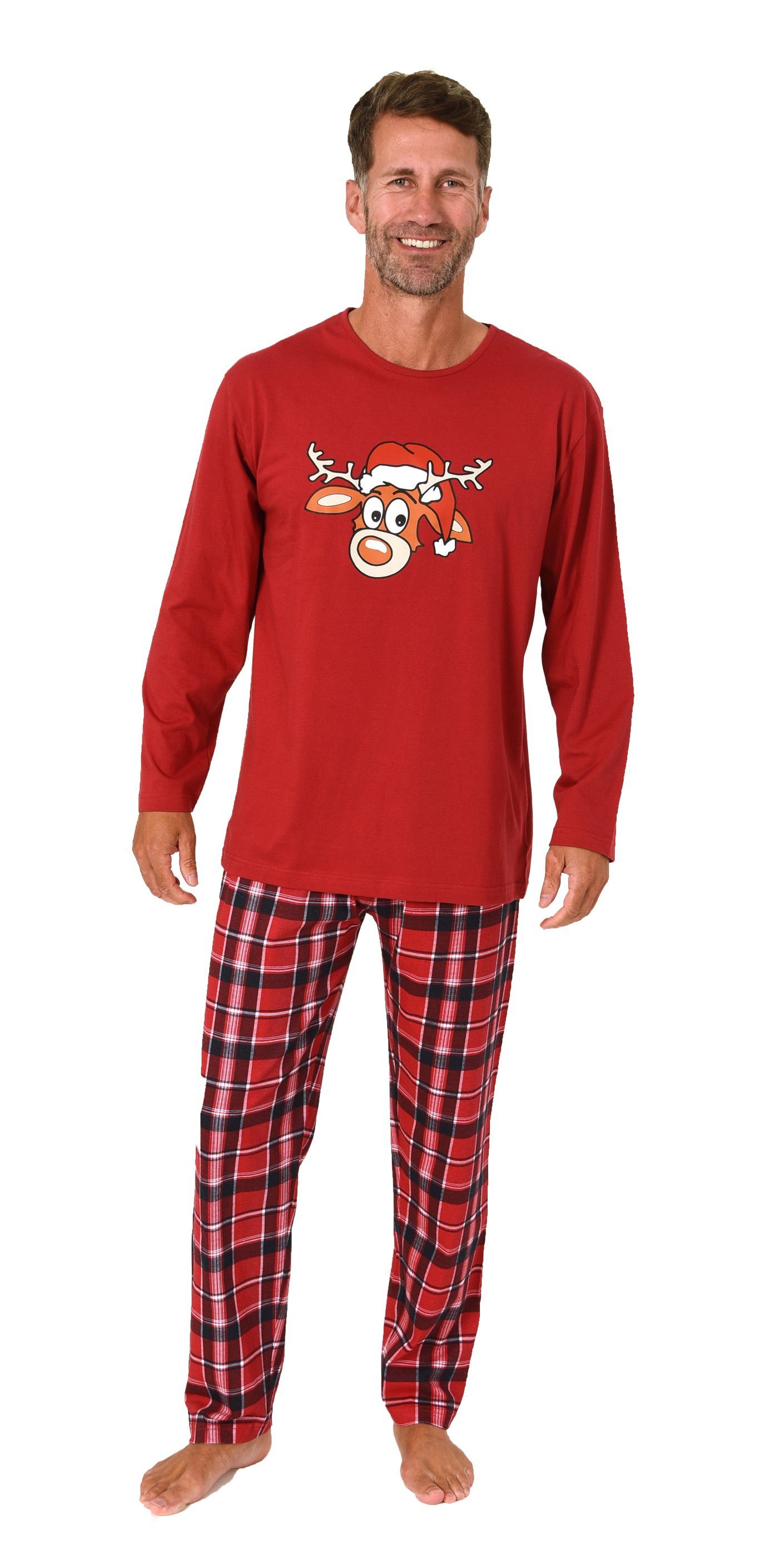 Normann Pyjama Herren Weihnachts Schlafanzug Pyjama mit lustigen Renntier Motiv