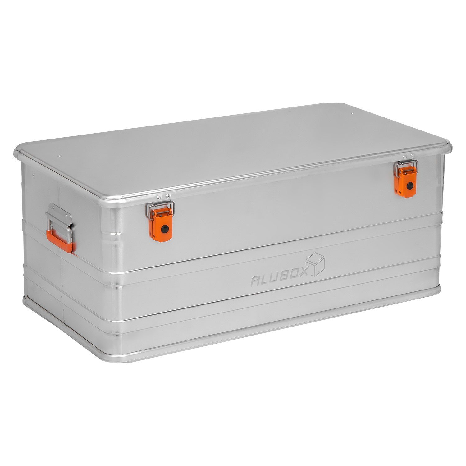 ALUBOX Aufbewahrungsbox Alukiste mit Deckel Universal Transportbox (140 Liter), umlaufende Gummidichtung - selbsteinklappende Federgriffe
