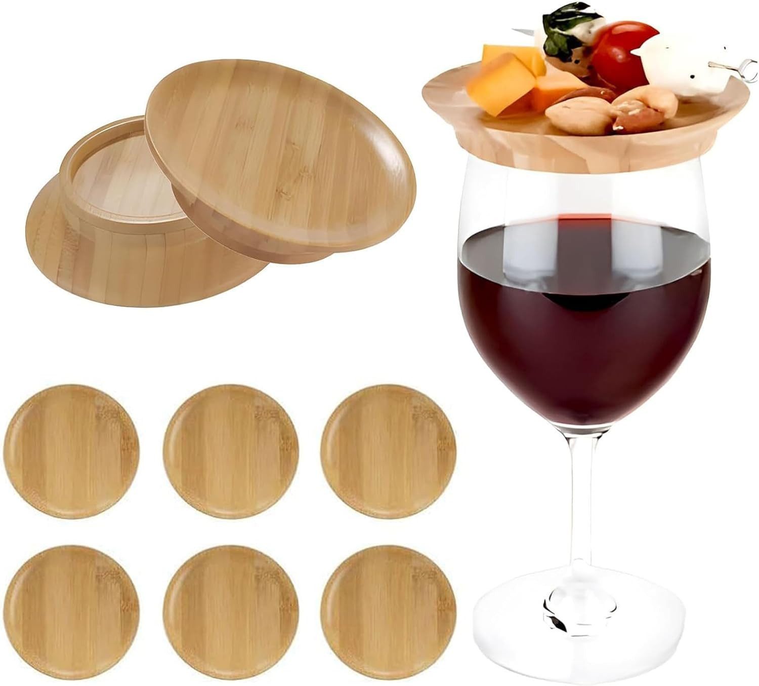 AURIVION Topfdeckel Deckel Weinglas Charcuterie Topper Weinglas Abdeckungen, (Set, 8-tlg., Hölzen, Dessertteller für Desserts), Vorspeisenteller, Weinglas Charcuterie Topper