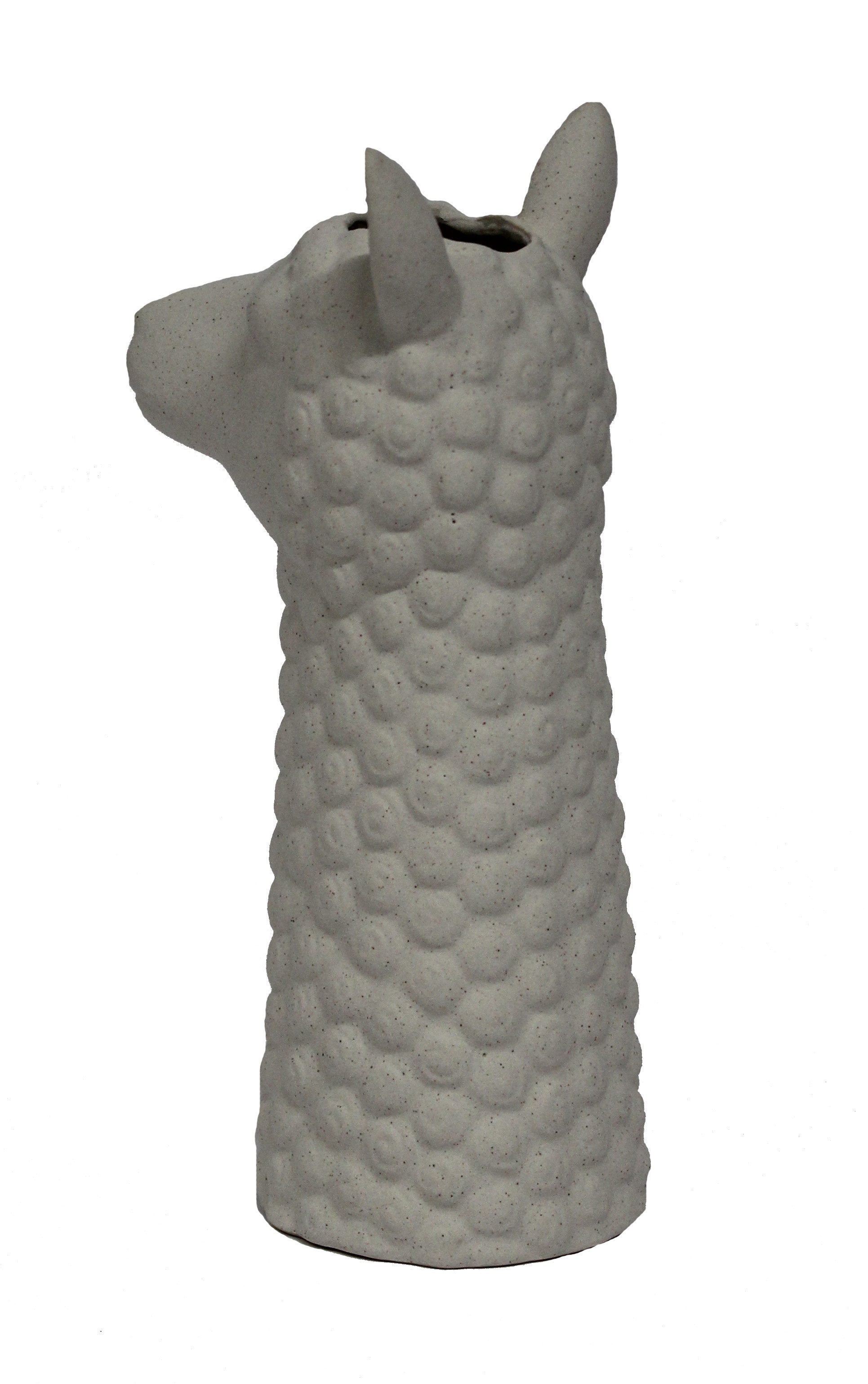Wurm Dekovase Vase Alpaka-Kopf aus Keramik - weiß, Sand-Finish-Optik B13xH27xT11cm, Dekorative Vase