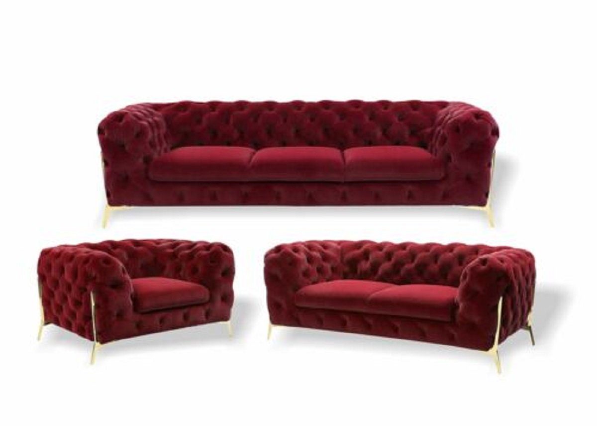 JVmoebel Sofa Braune Luxus 3 Sofa Garnitur Möbel in Europe Made 1 Sitzer, Chesterfield 2 Rot